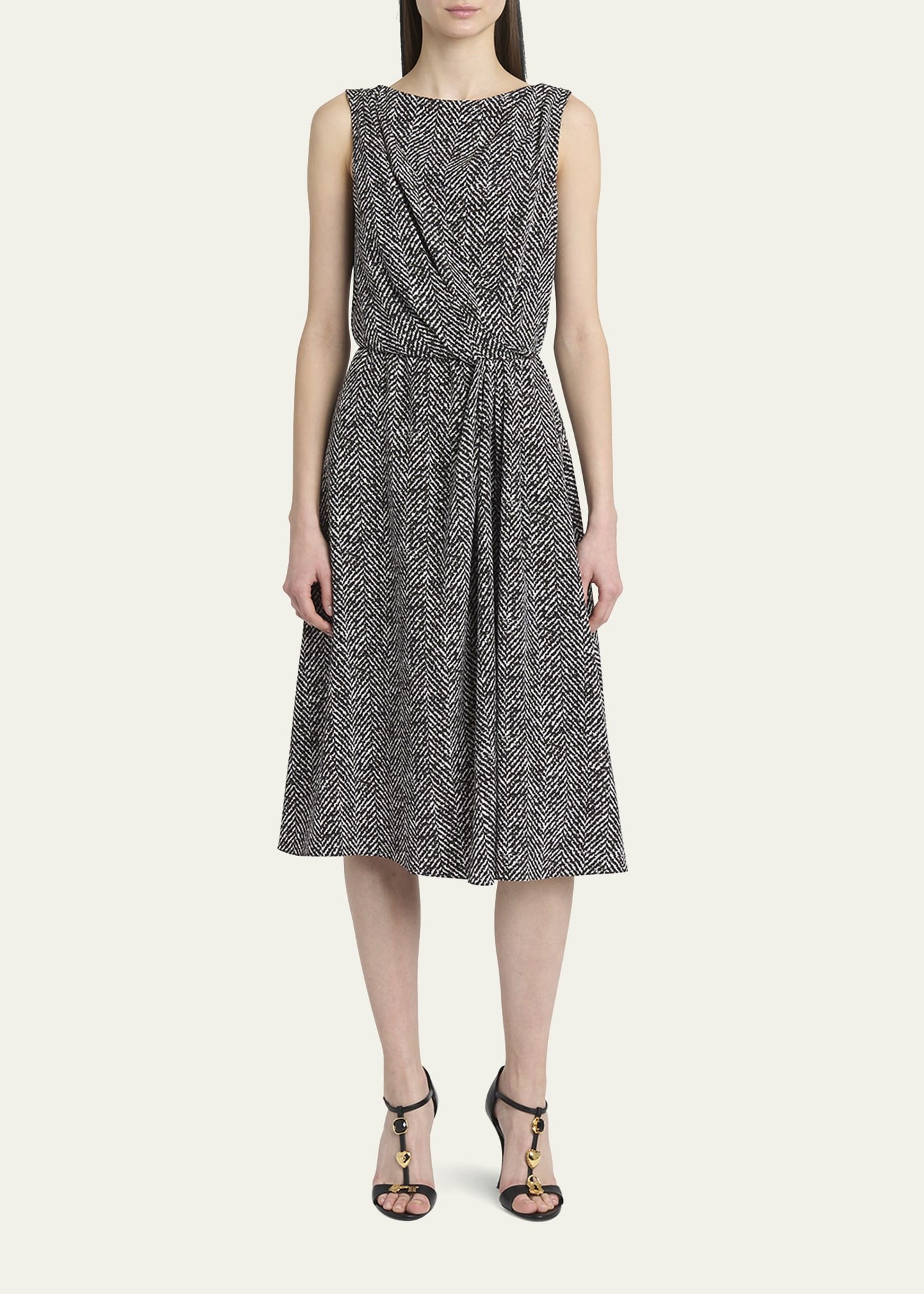 Draped Chevron Crepe Midi Dress - 2