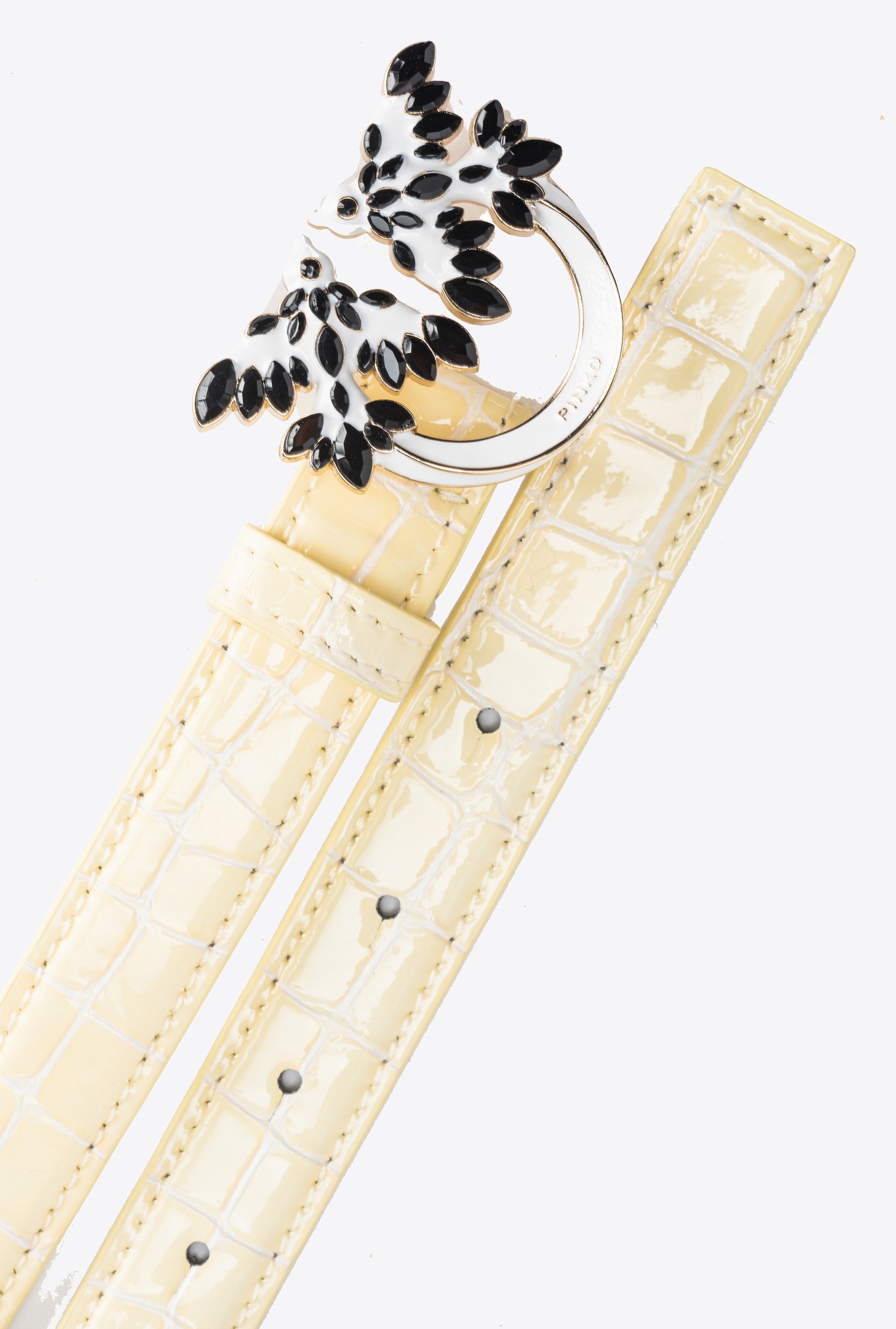 PINKO GALLERIA THIN 2CM SHINY CROC-PRINT BELT WITH LOVE BIRDS BUCKLE - 4