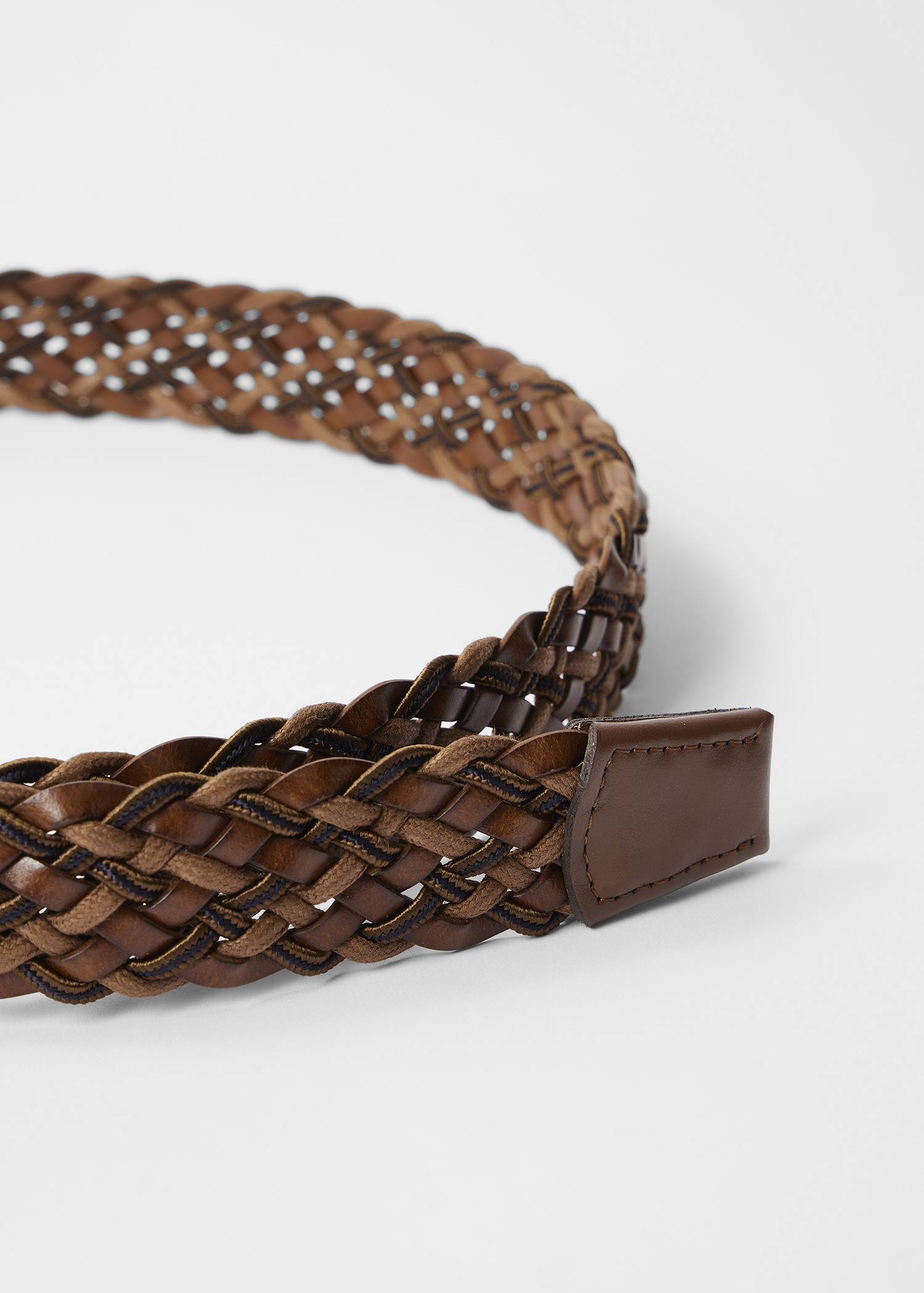 Dark Brown Leather Mixed Weave Belt - 3