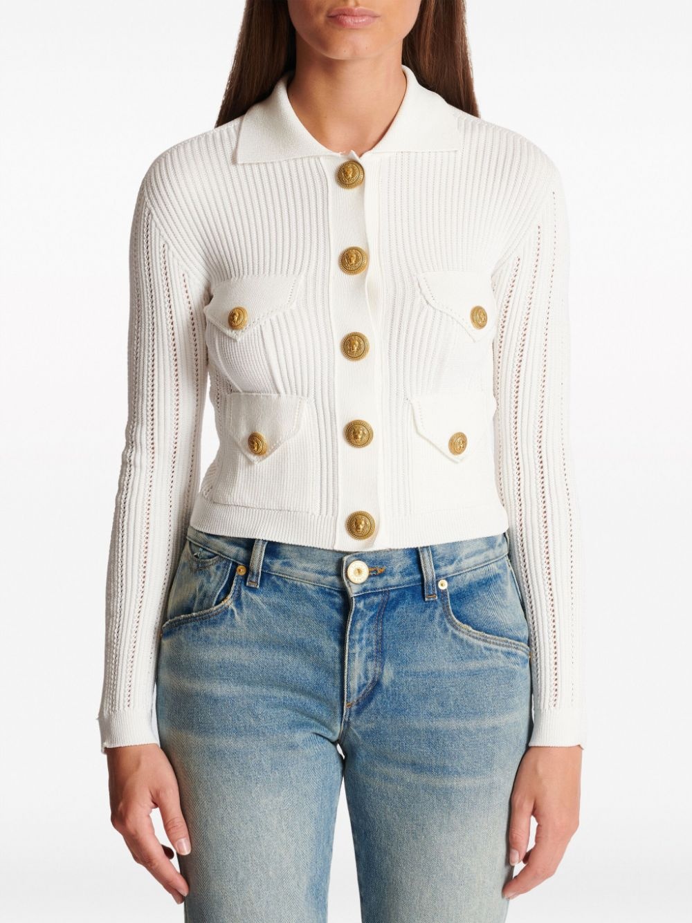 buttoned ribbed cardigan - 5