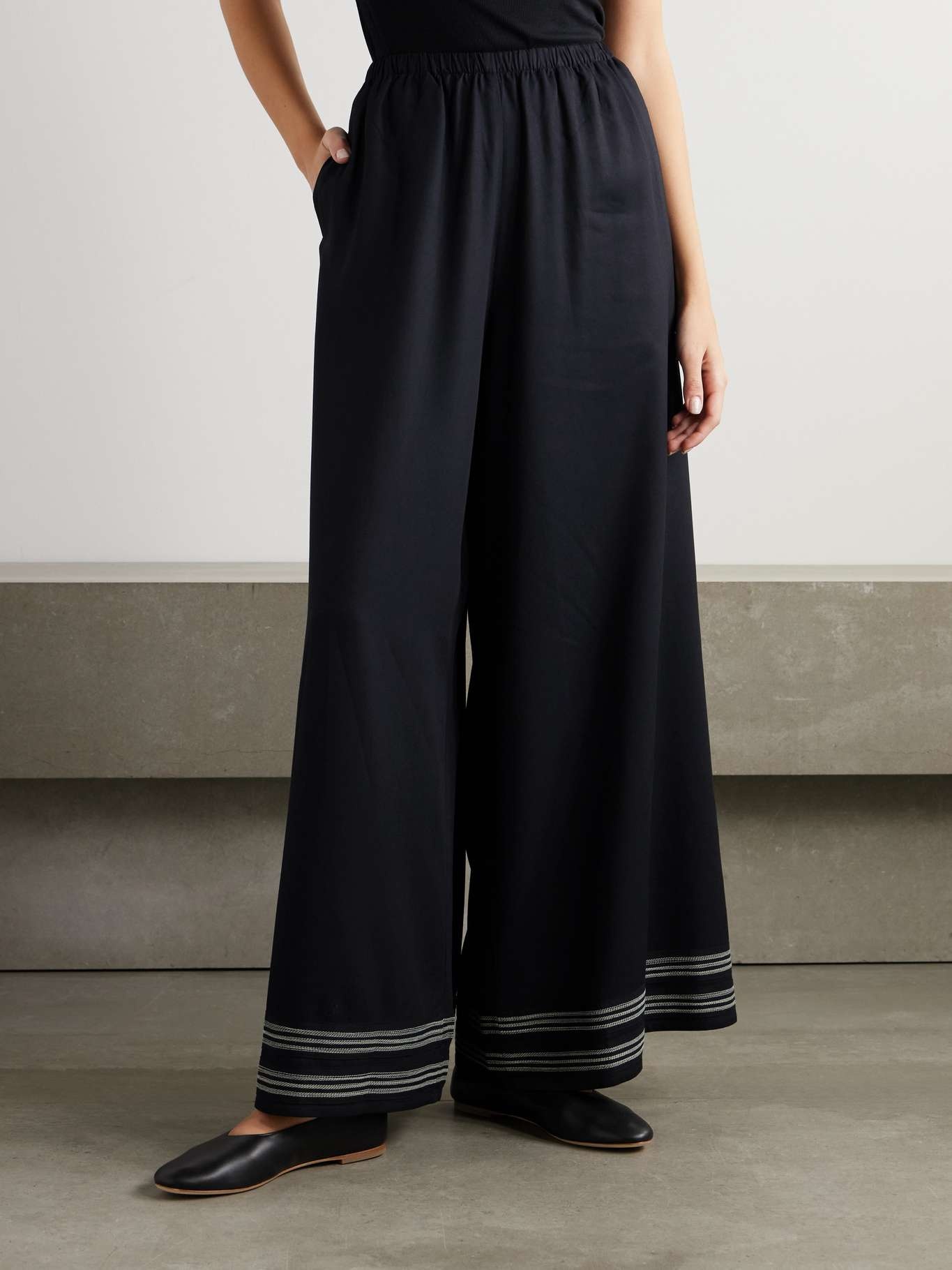 Mathilde embroidered twill wide-leg pants - 3