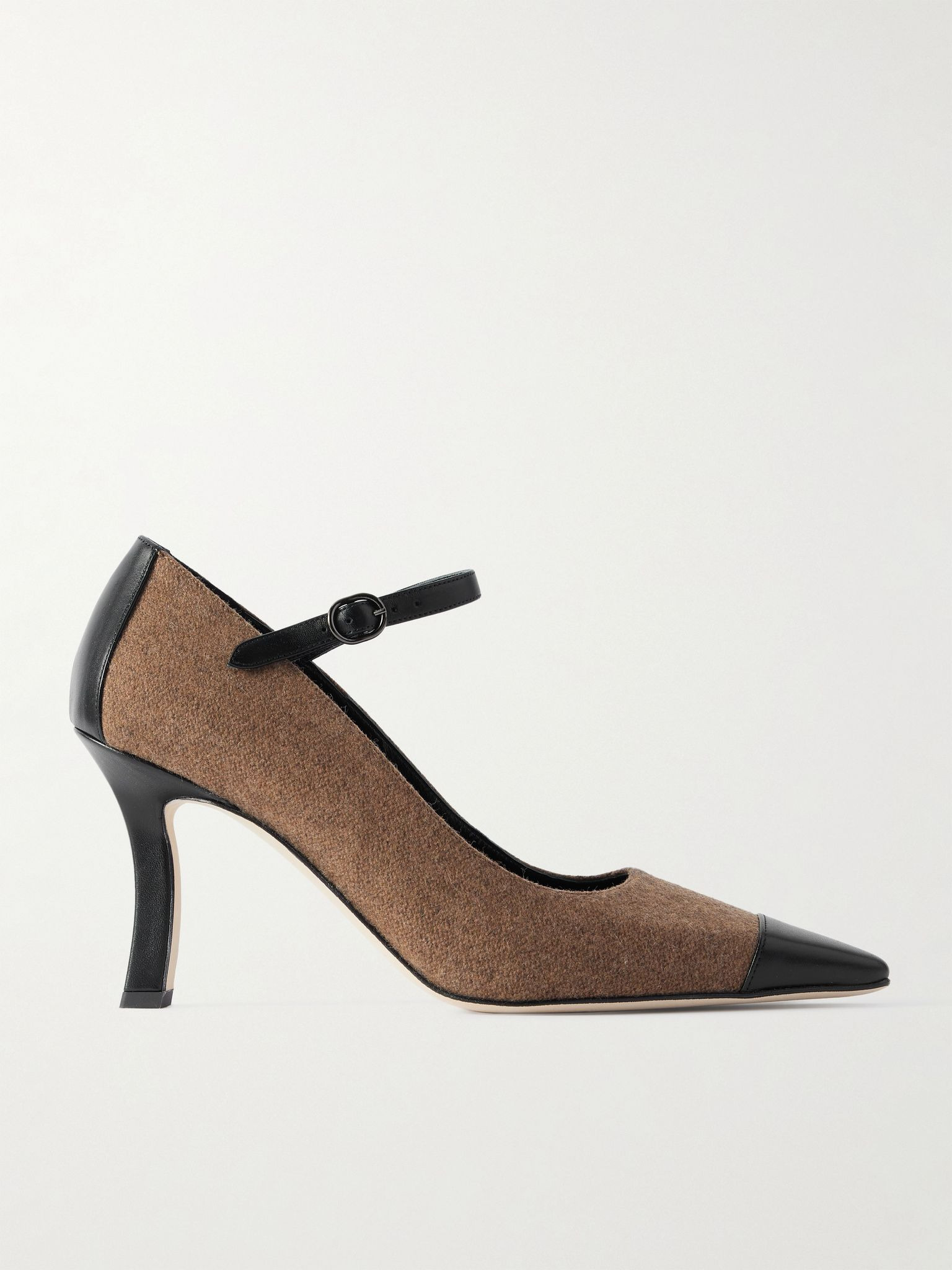 Semele 90 leather-trimmed brushed tweed Mary Jane pumps Brown - 1