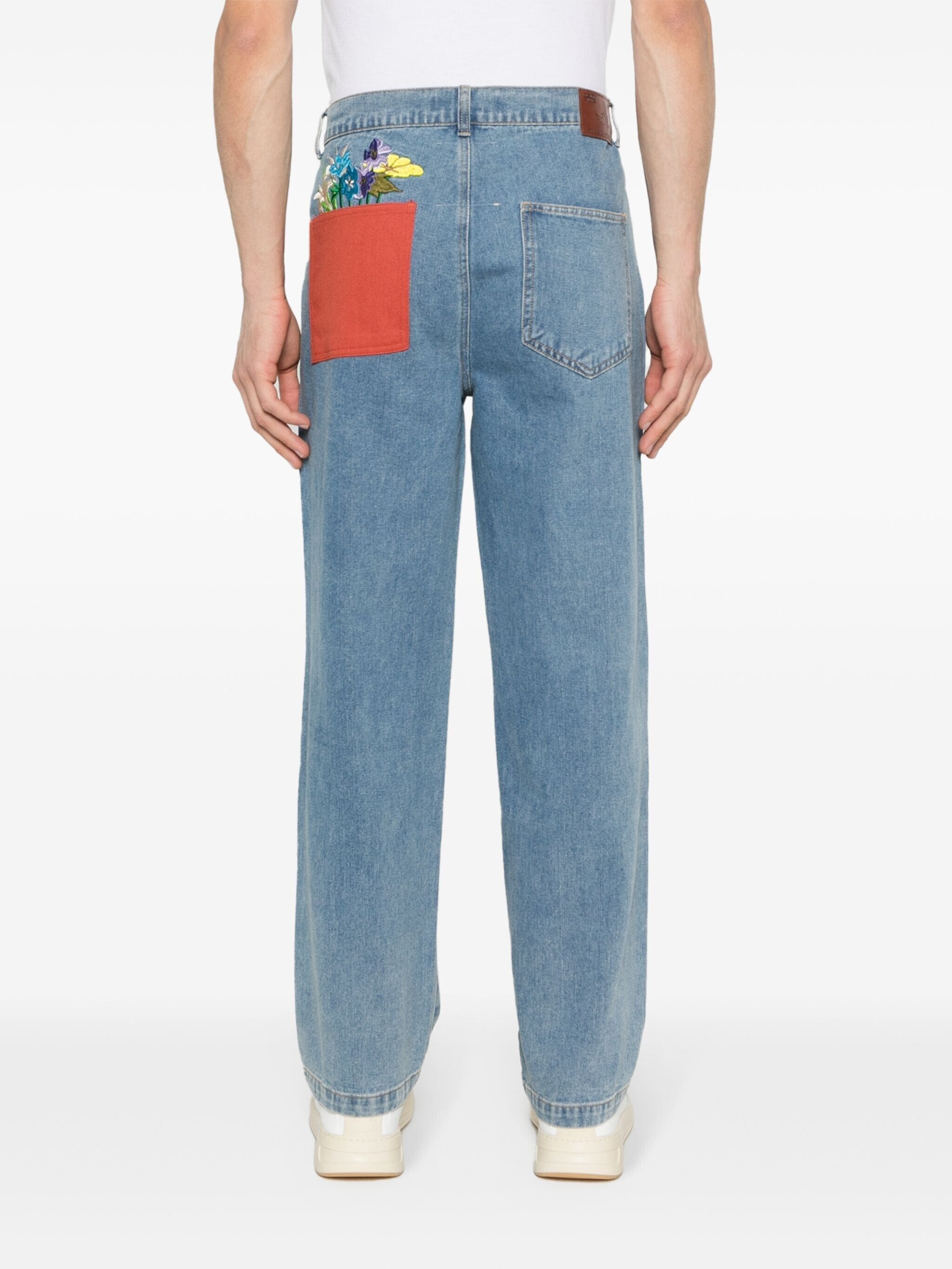 flower-pots embroidered tapered jeans - 4