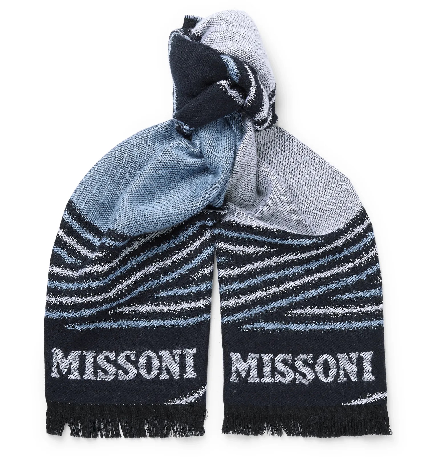 Fringed Striped Wool Scarf - 1