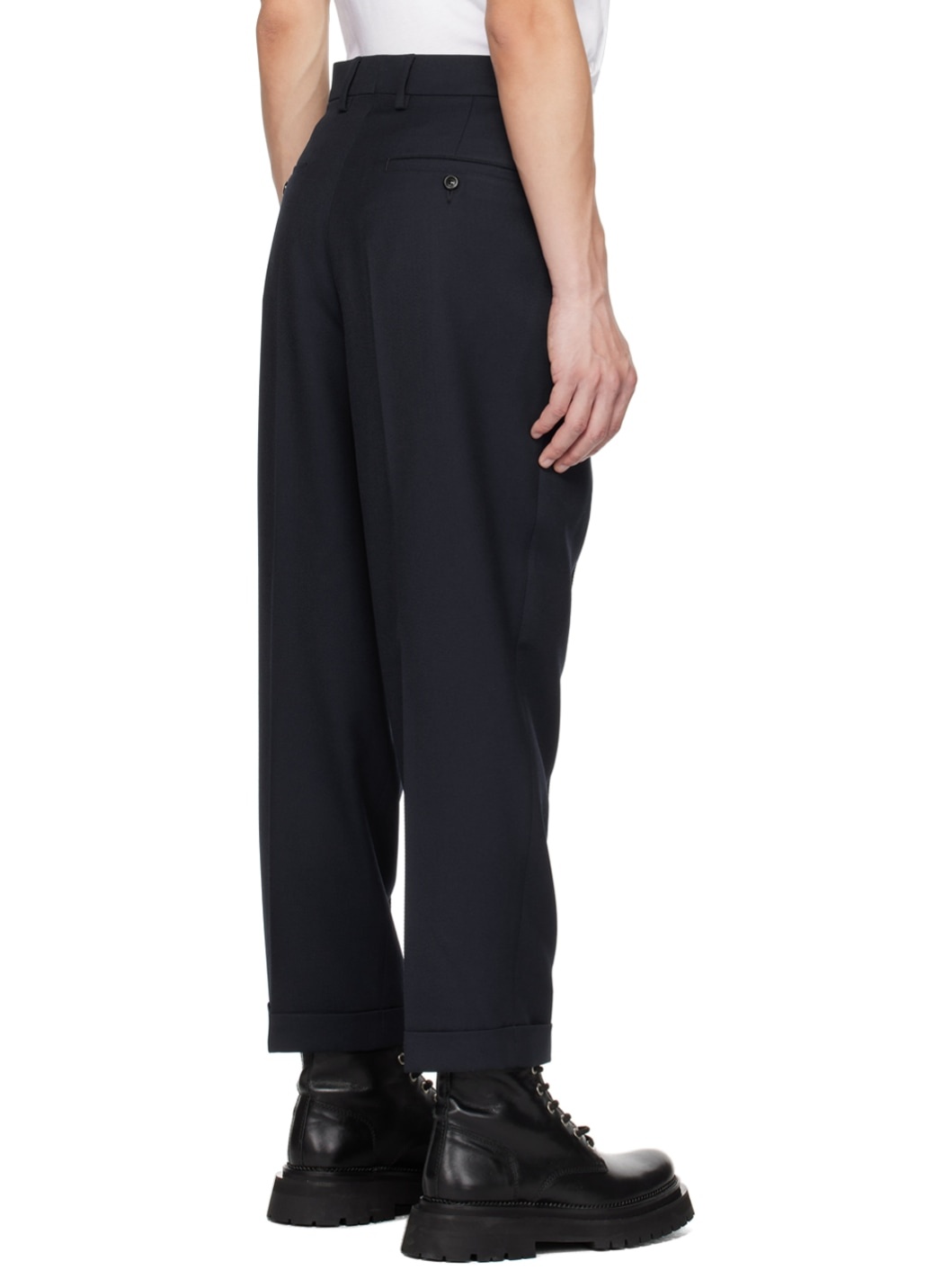 Navy Carrot Fit Trousers - 3