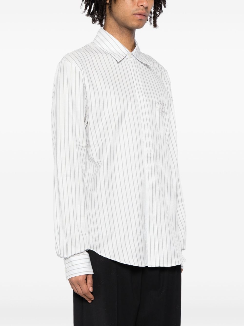 logo-embroidered striped shirt - 3