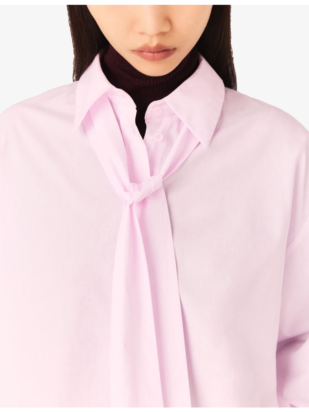 Tie-Neck Long-Sleeve Cotton Shirt - 5