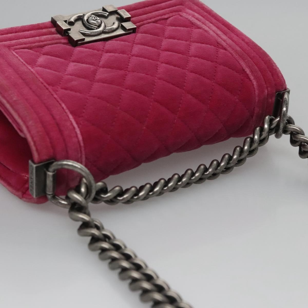 CHANEL Chain Boy CHANEL Matelasse Shoulder Bag Velor Pink CC - 6