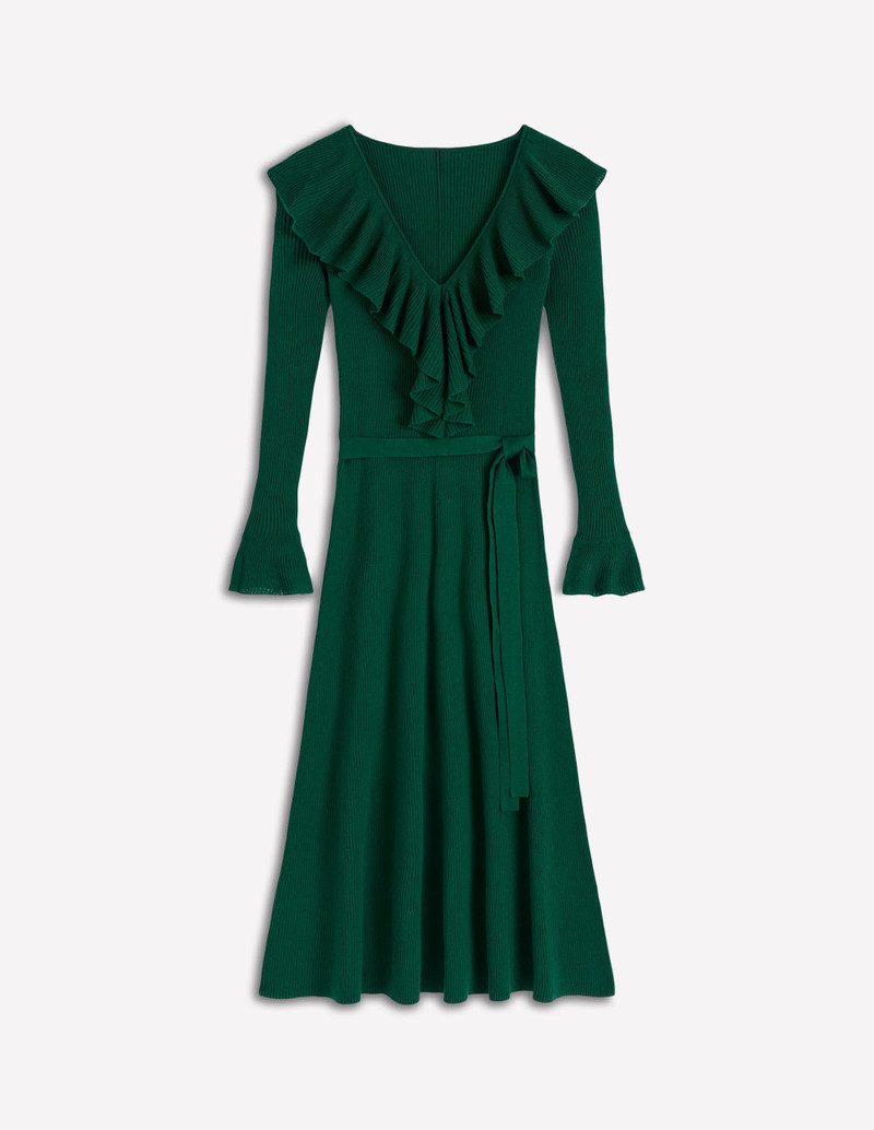 Ruffled Ribbed Dress-Emerald Night 1