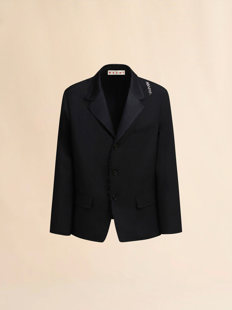 BLACK SINGLE BREASTED WOOL JACKET WITH BAGUETTE LOGO 1