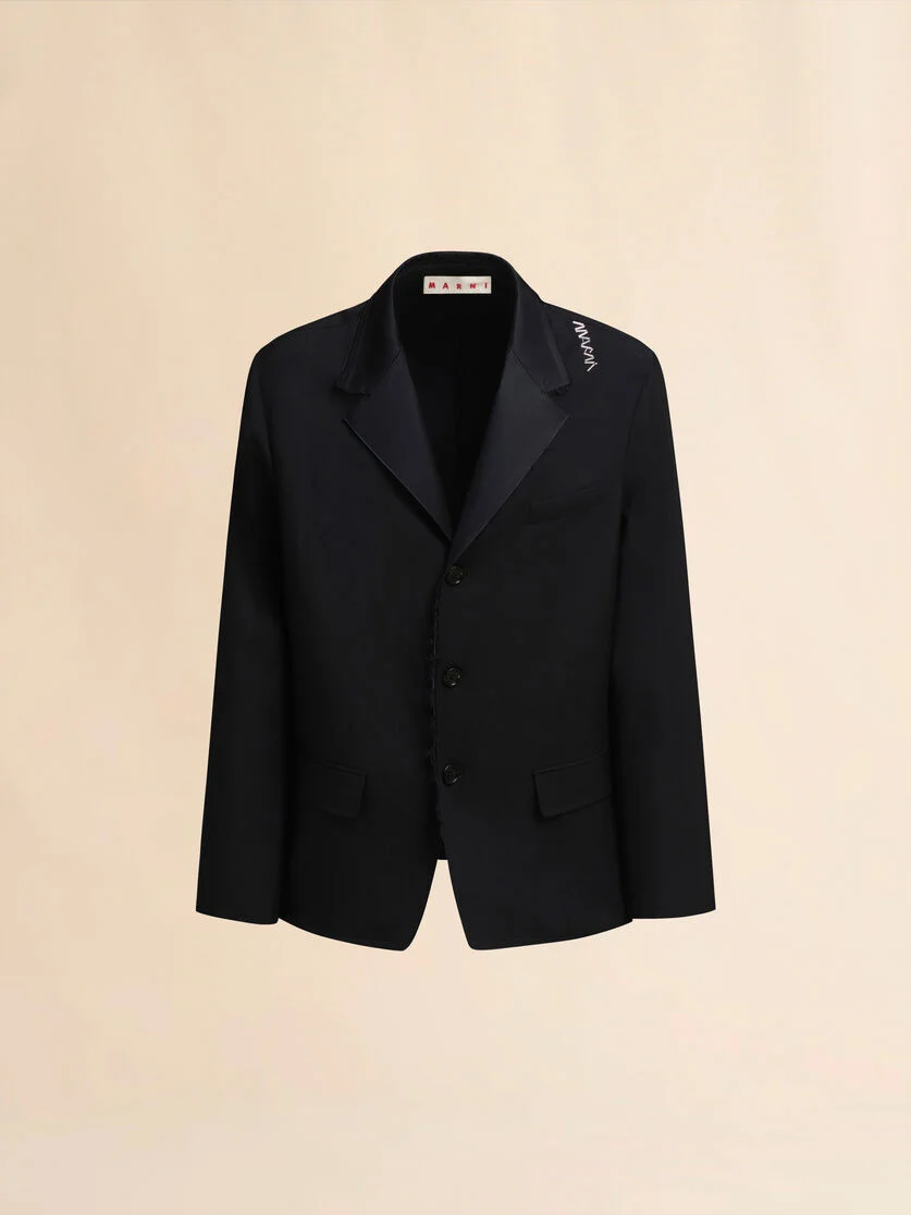 BLACK SINGLE BREASTED WOOL JACKET WITH BAGUETTE LOGO - 1