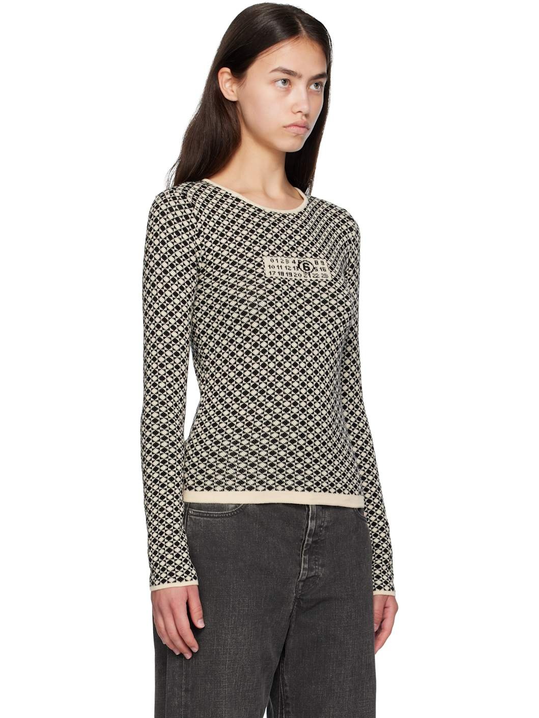 Beige & Black Allover Check Sweater - 2