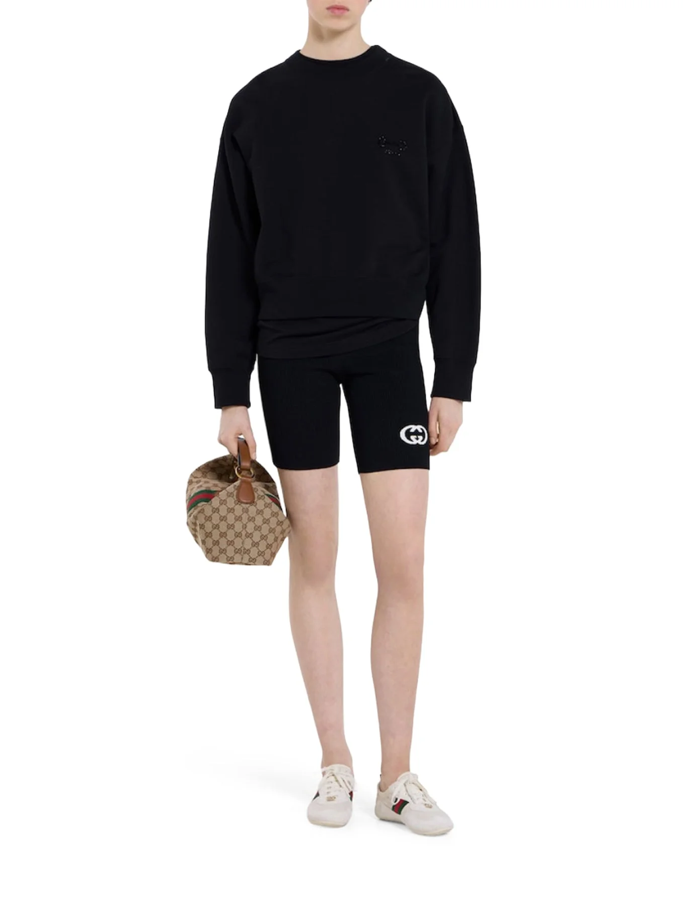 BLACK JERSEY T-SHIRT WITH EMBROIDERY - 1