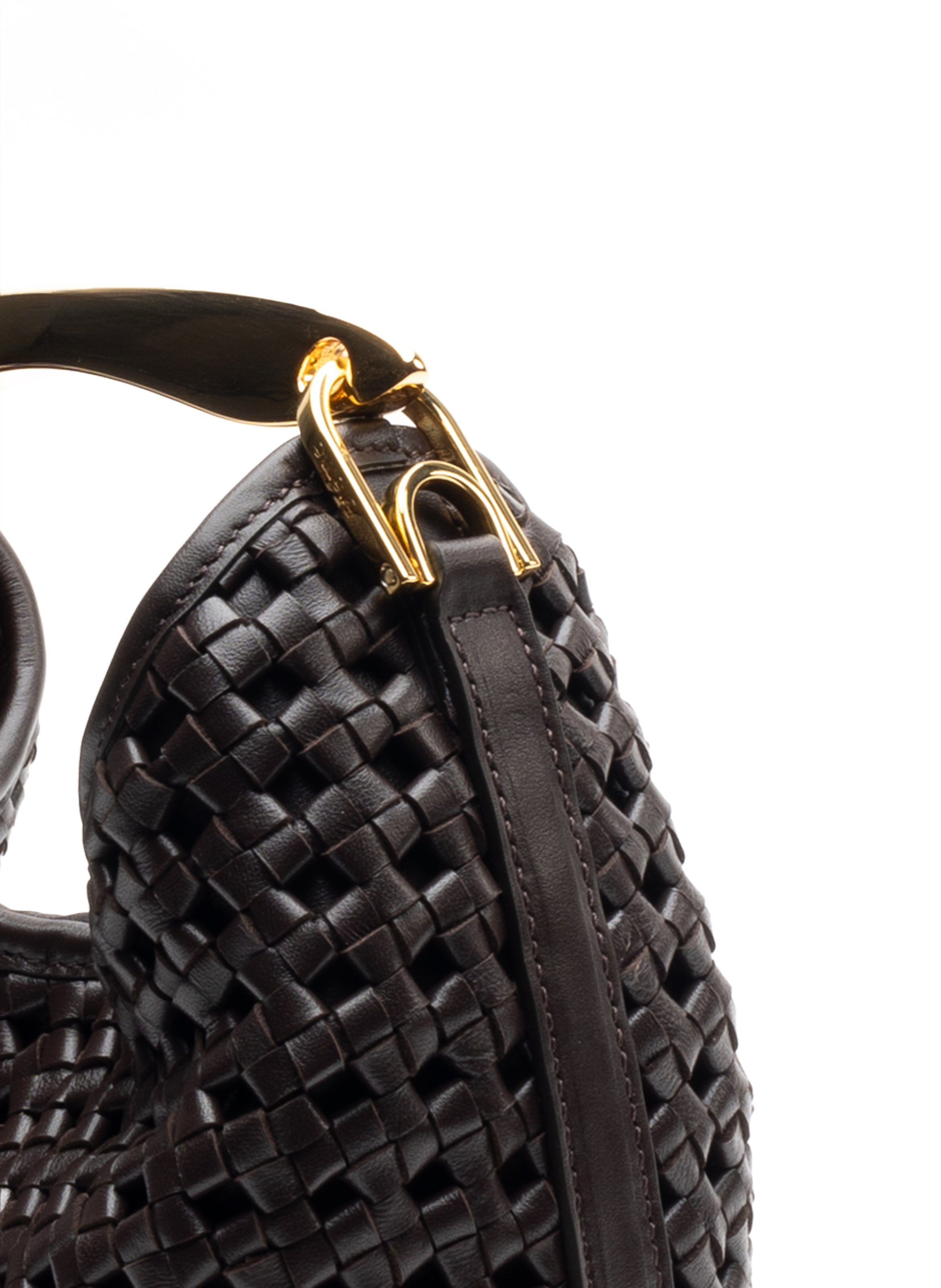 Small Boomerang Woven Leather Dark Brown - 8