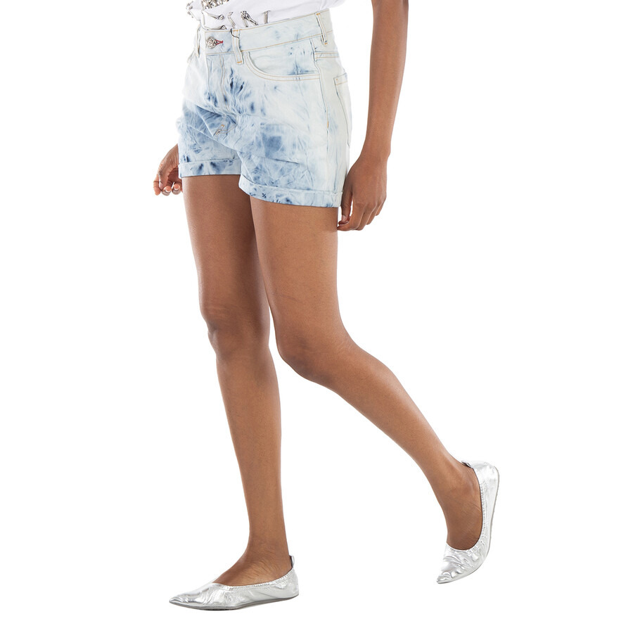Philipp Plein Bleached High-Waist Denim Hot Pants - 4