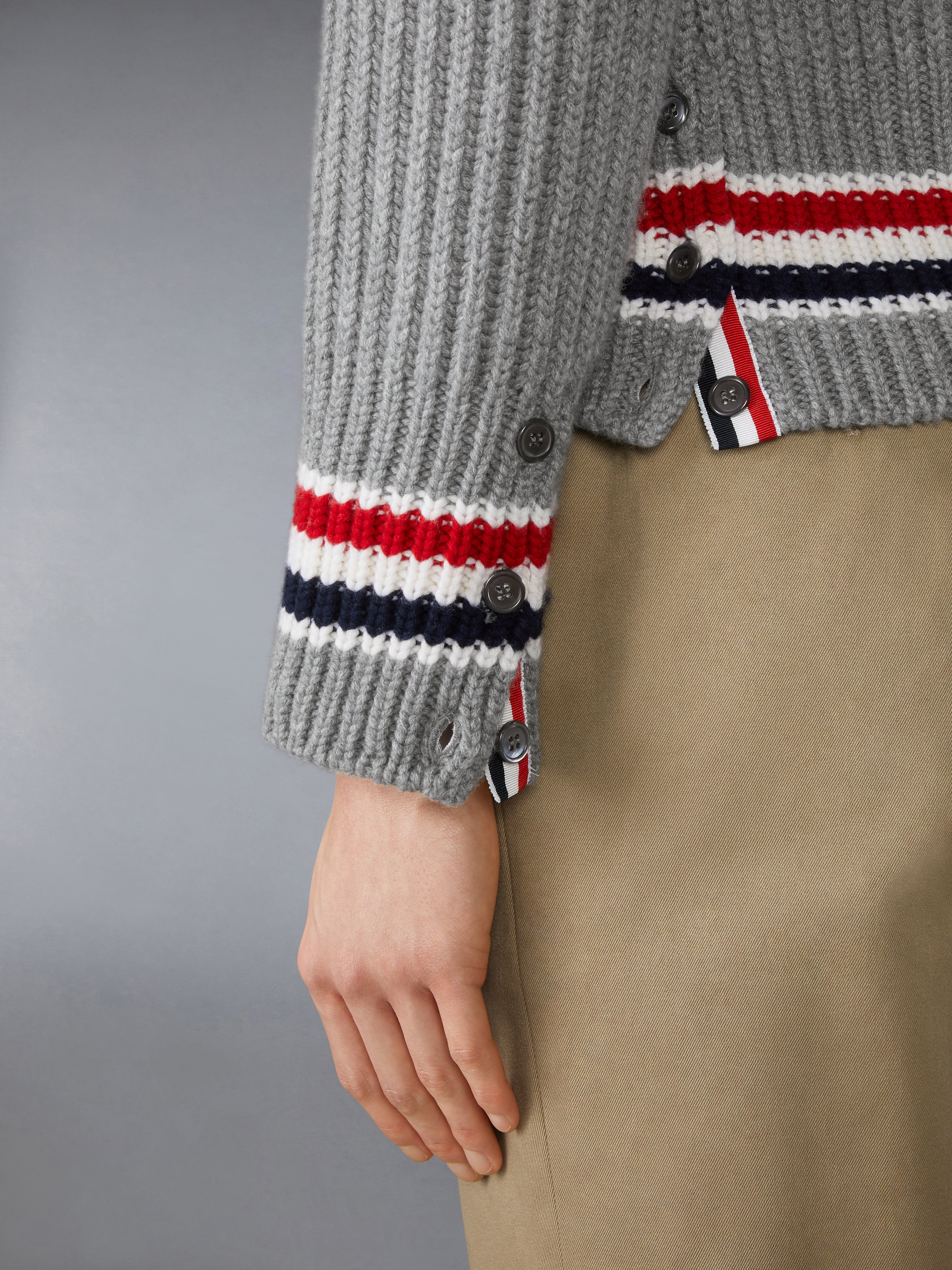 RWB STRIPE CASHMERE V NECK CARDIGAN - 5
