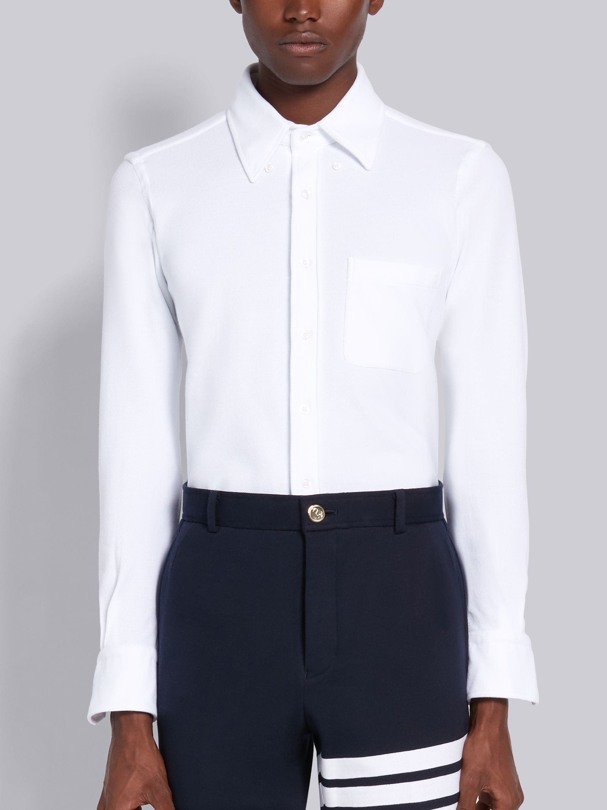 White Classic Pique Straight Fit Shirt - 1