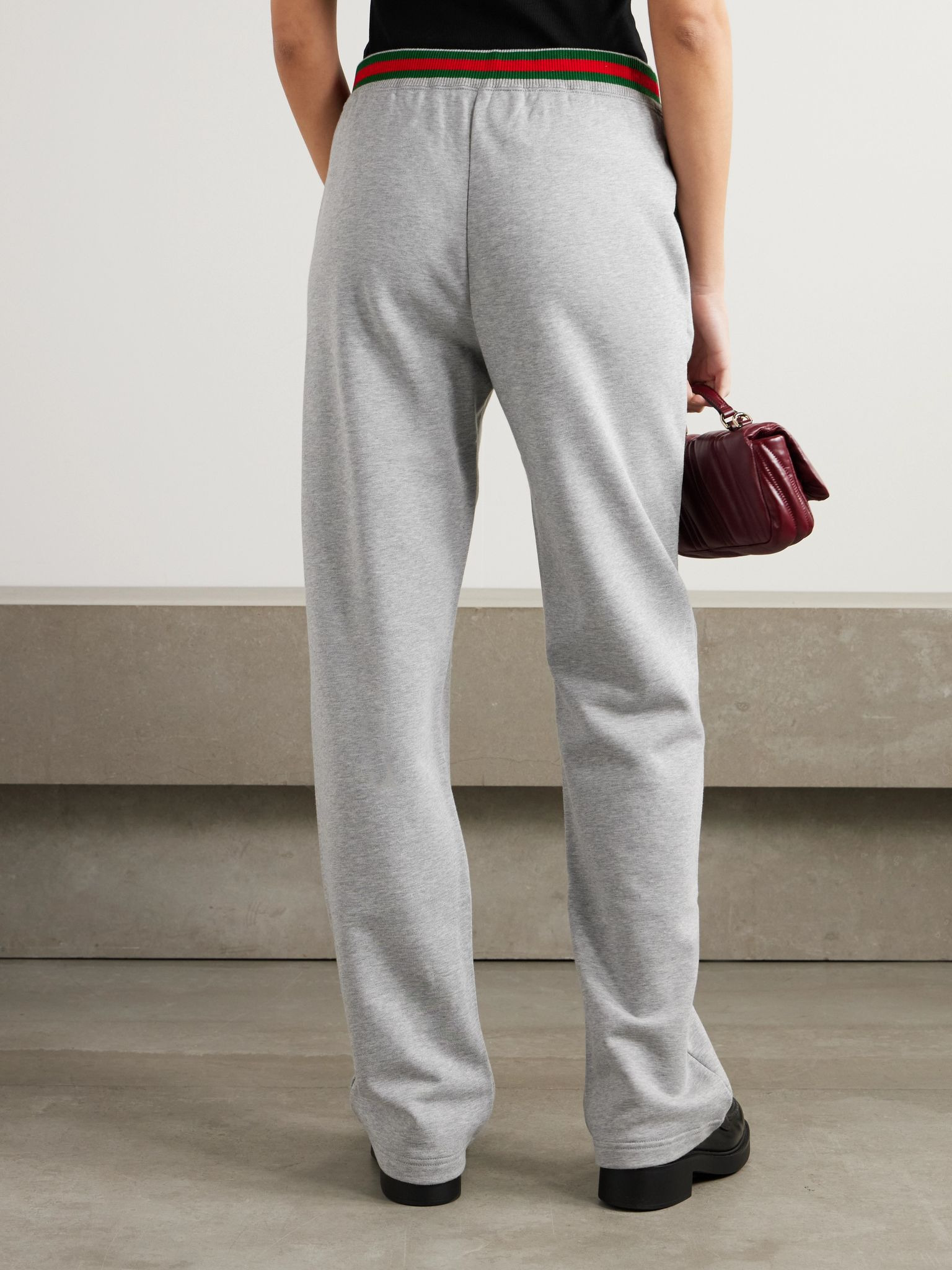 Appliquéd striped cotton-jersey track pants Gray - 4