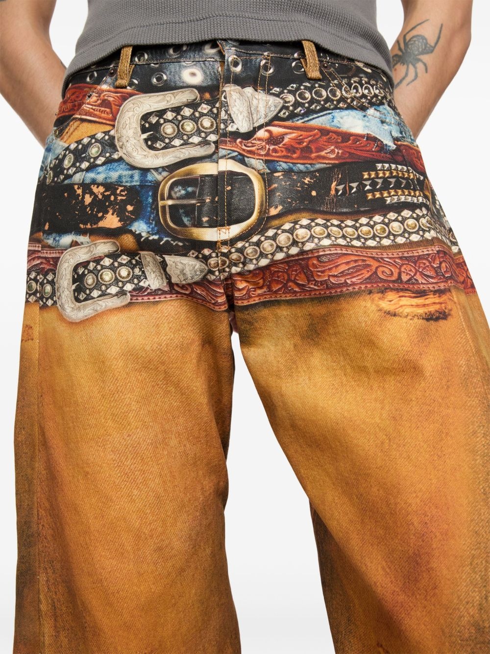 printed wide leg jeans - 6