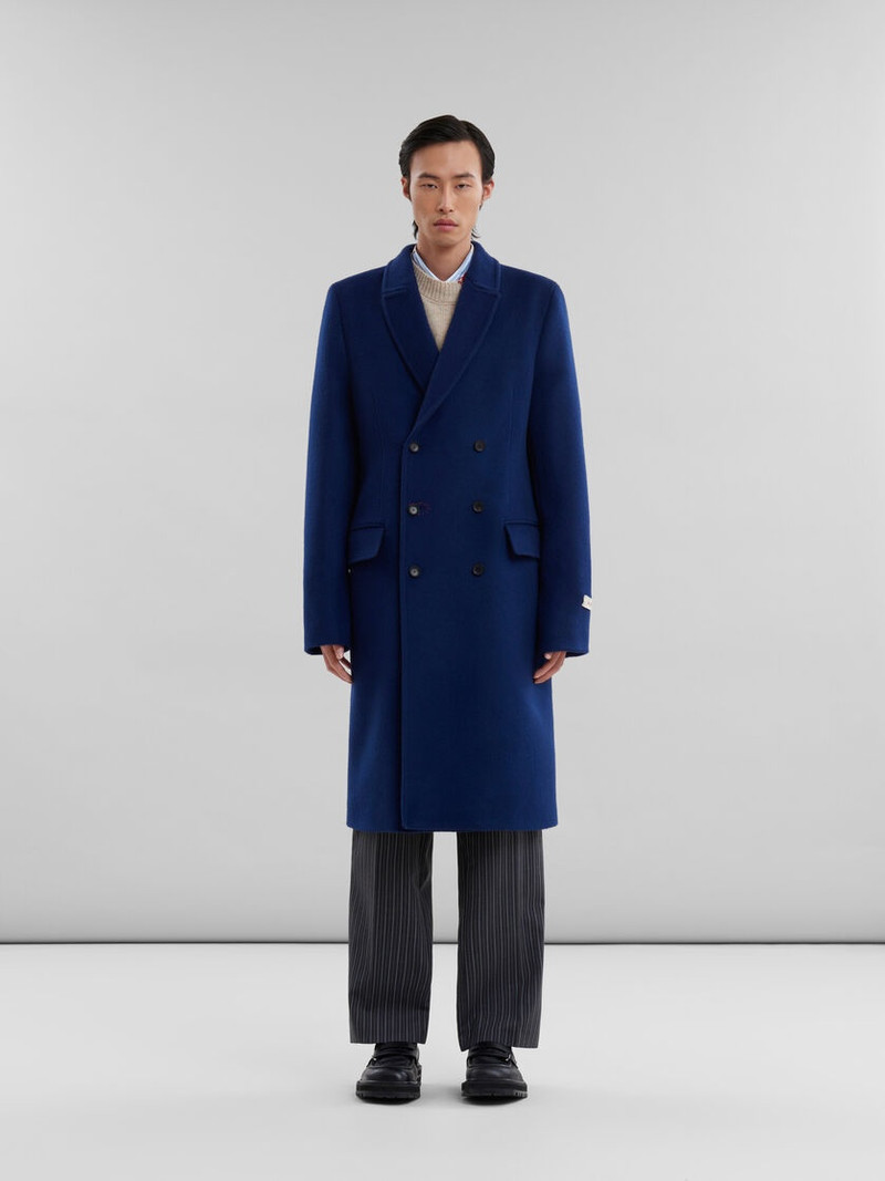 Marni BLUE FELT DOUBLE-BREASTED COAT WITH MARNI MENDING outlook