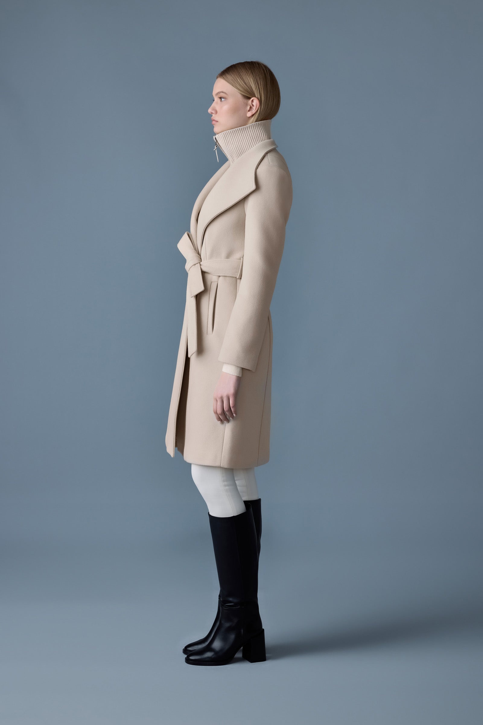 NORITA 2-in-1 double face wool coat with sash - 3