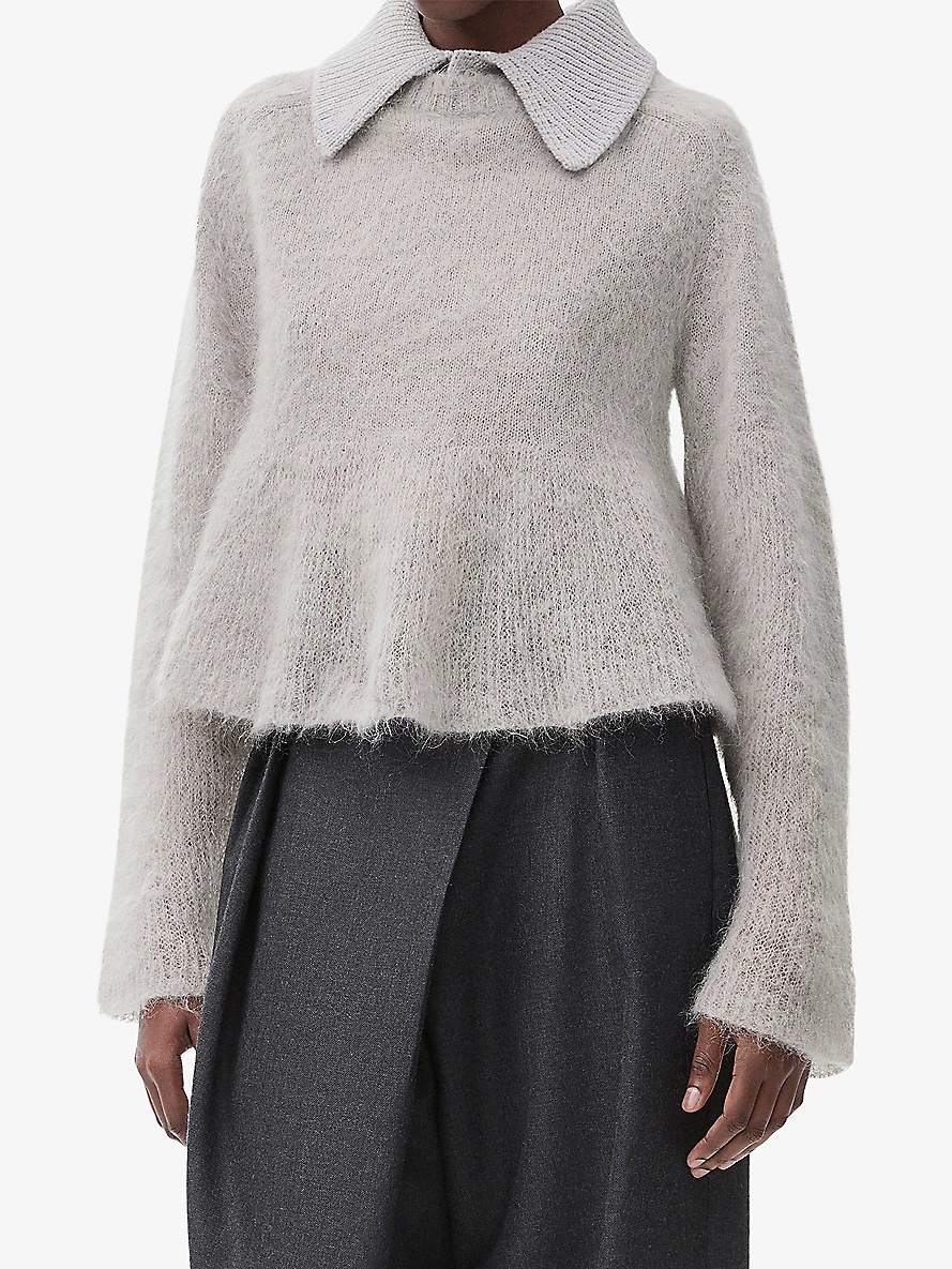 Contrast-collar peplum-hem mohair-blend jumper - 3