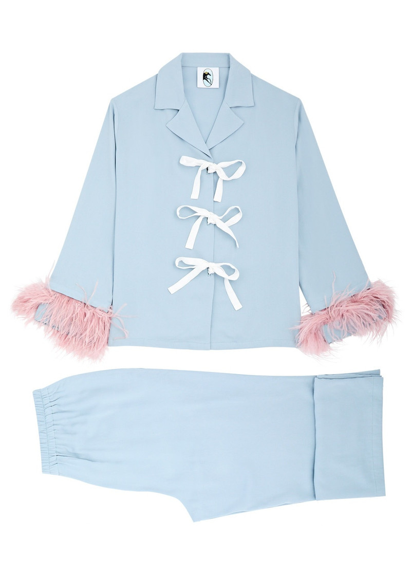 Sleeper The Bow Feather-trimmed Twill Pyjama set 1