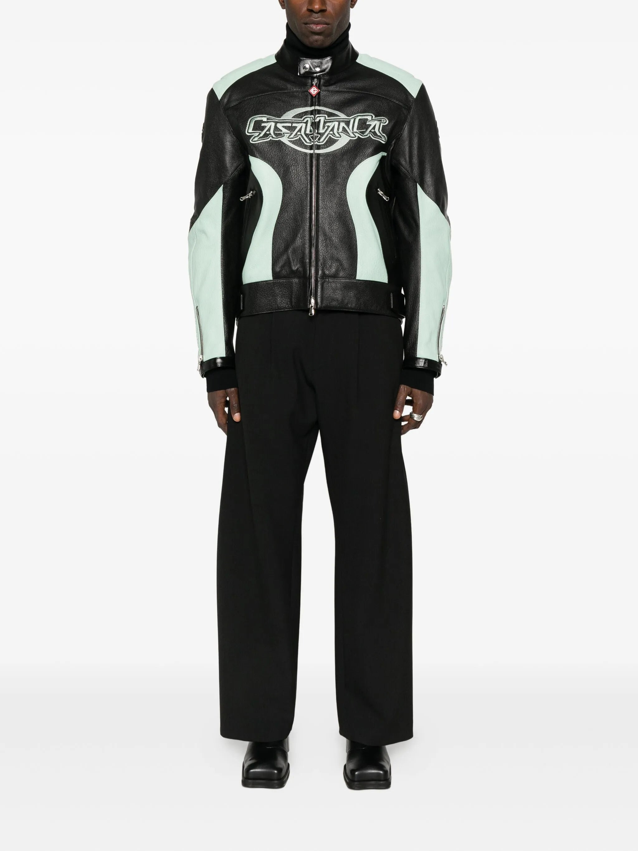 panelled leather jacket - 2
