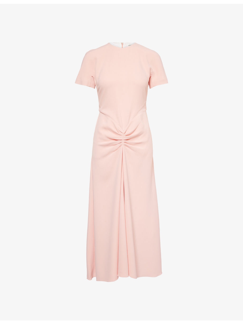 Gathered Round-Neck Crepe Midi Dress - 1
