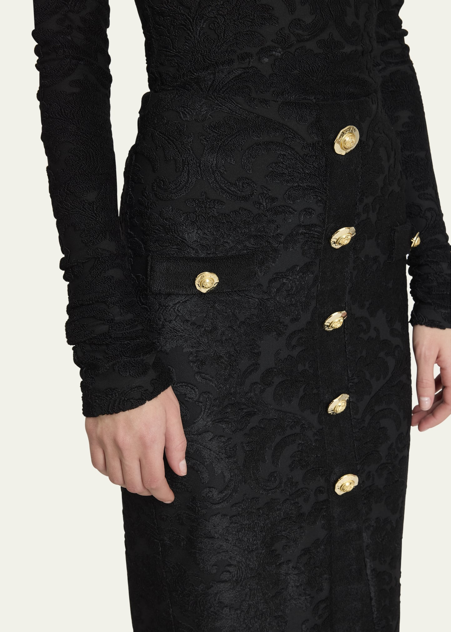 Baroque Buttoned Pencil Skirt - 5