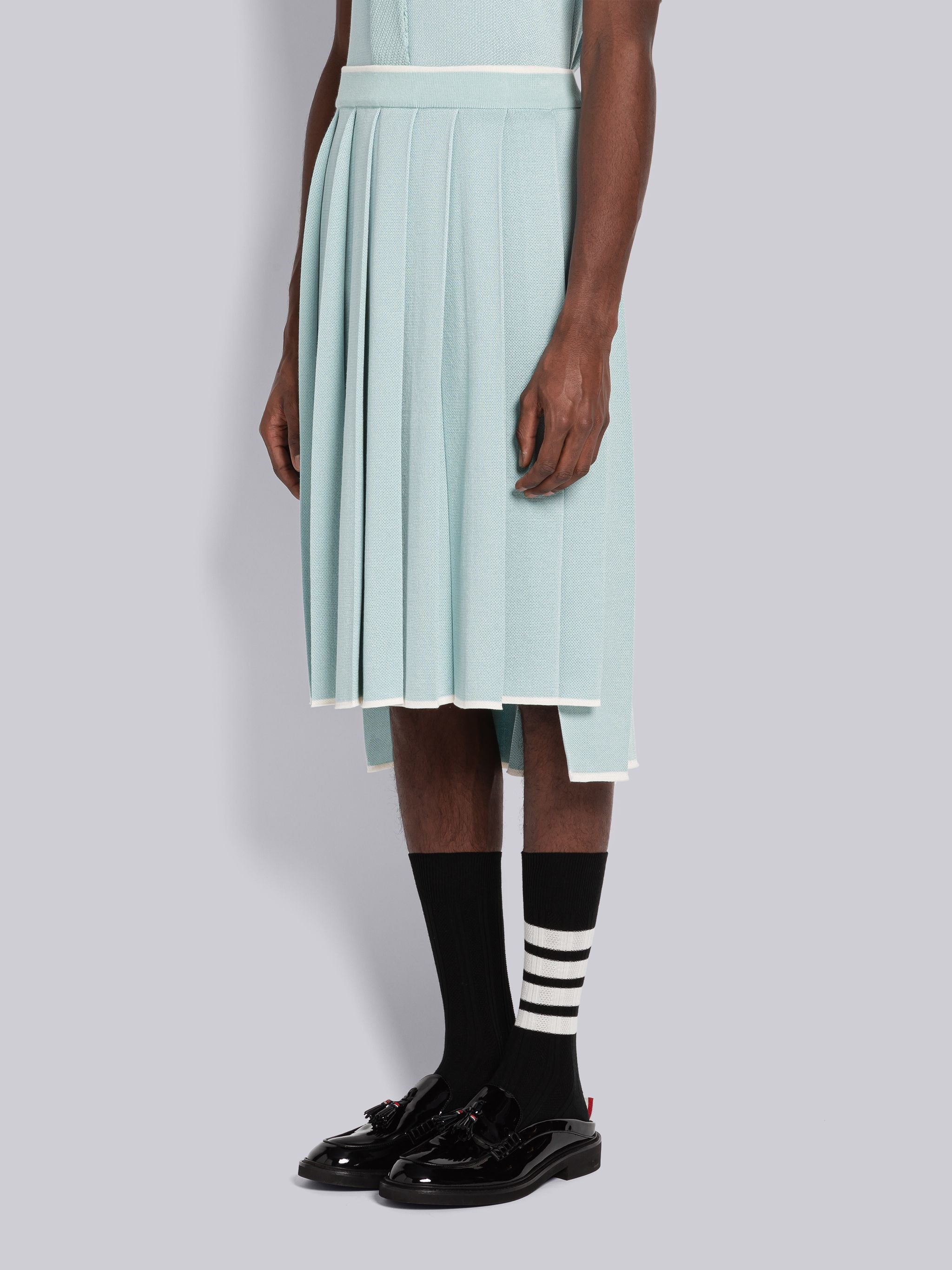 Birdseye Jacquard Stripe Below The Knee Pleated Skirt - 2