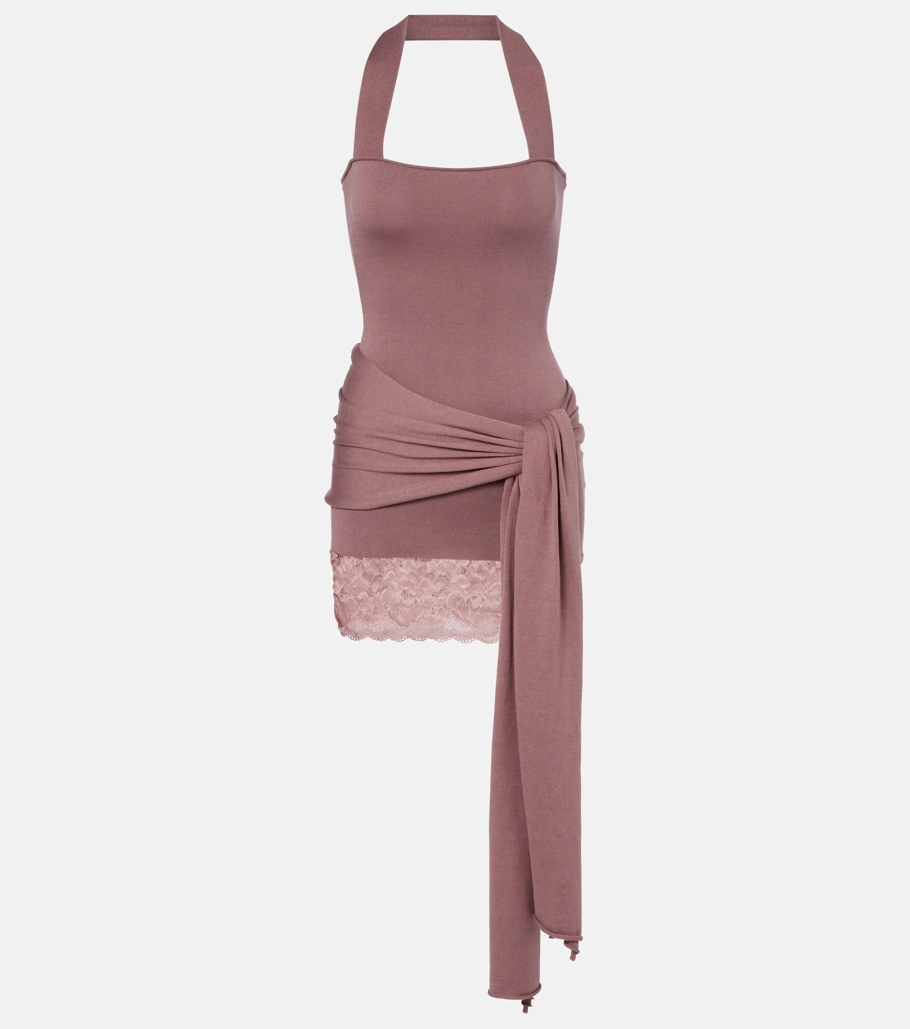 Lace-trimmed halterneck silk and cotton minidress - 1