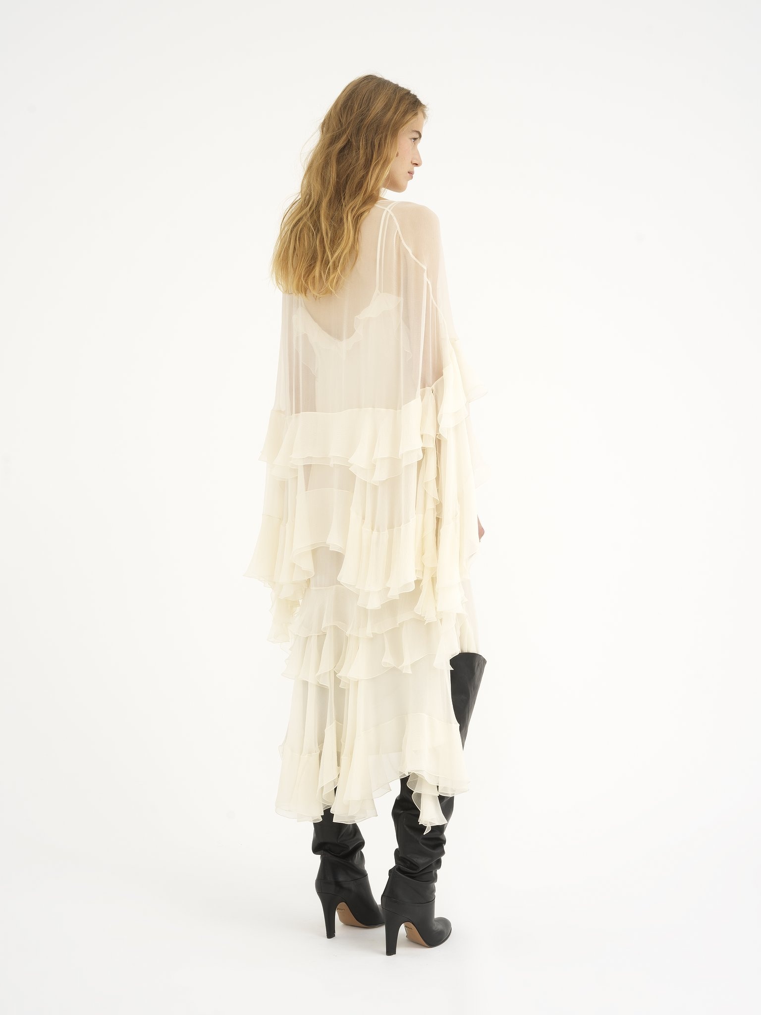 LONG RUFFLED DRESS IN SILK MOUSSELINE - 5