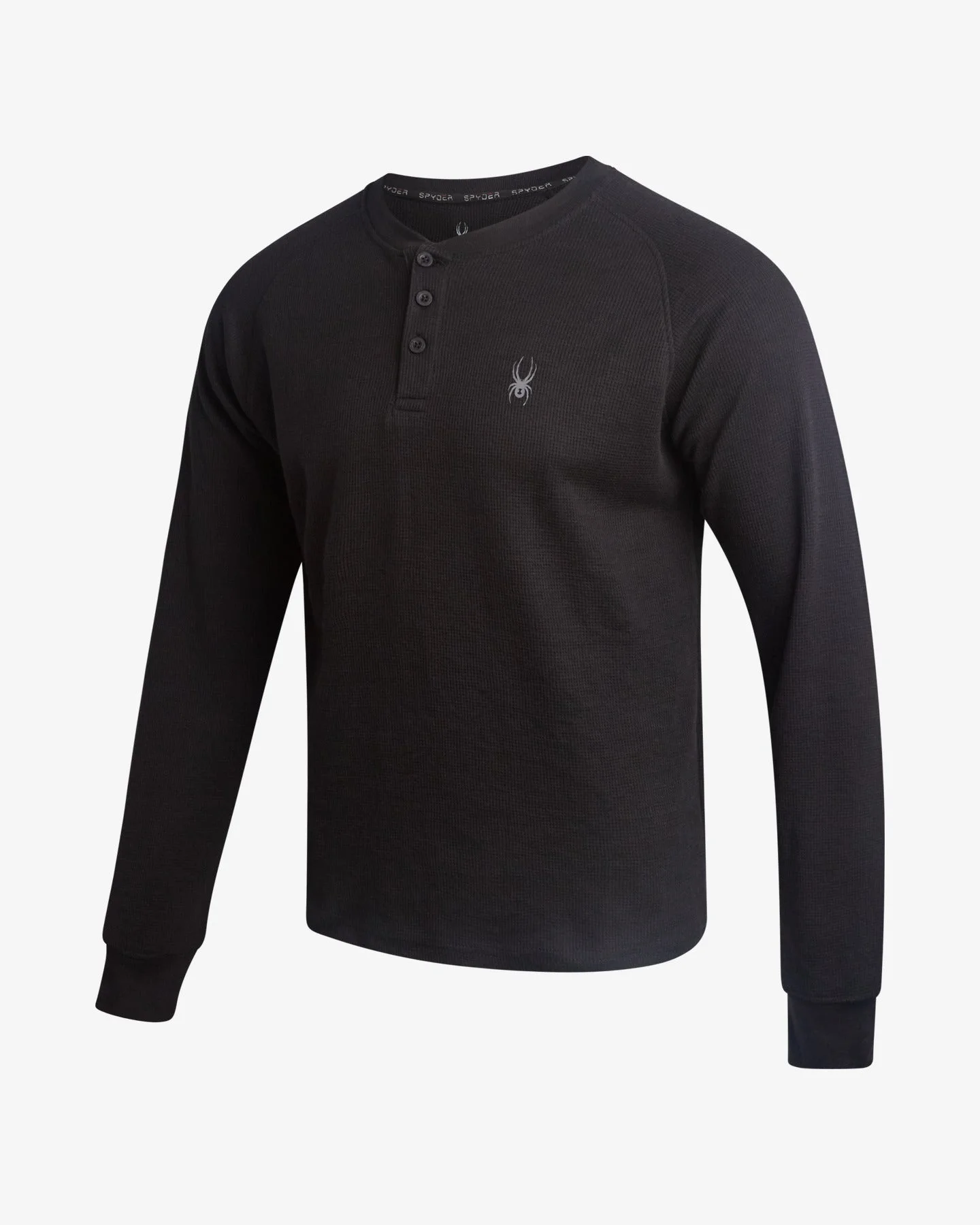 Men's Waffle Long Sleeve Henley - Black - 1