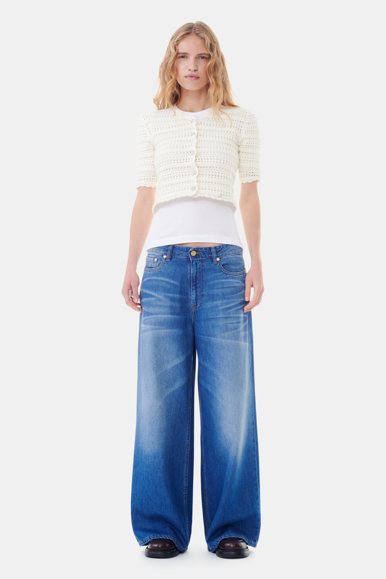 WHITE POINTELLE SHORT SLEEVE CARDIGAN - 3