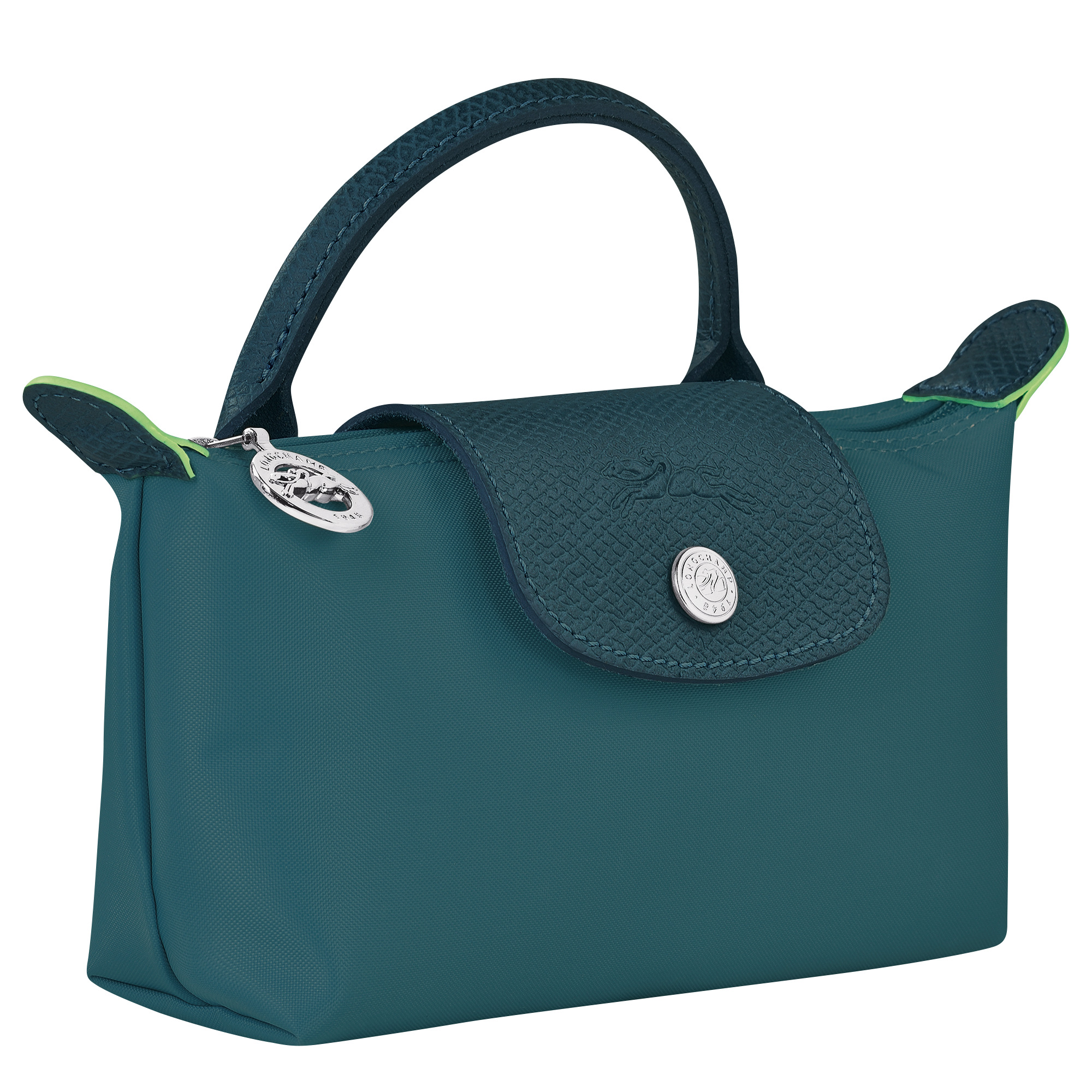 Le Pliage Green Pouch with handle Peacock - Recycled canvas - 2