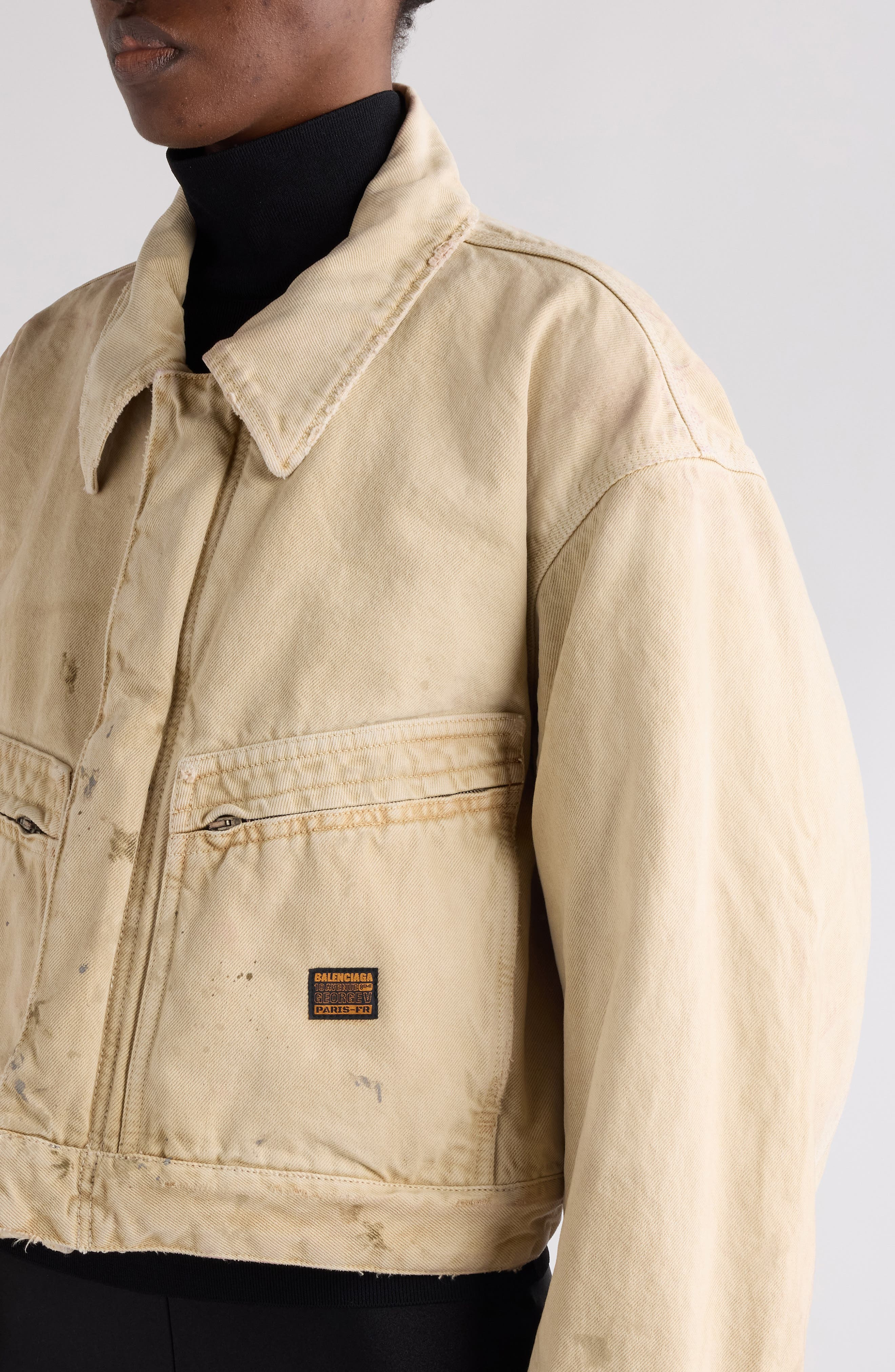 Balenciaga Distressed Cotton Twill Workwear Jacket in 9501 Beige at Nordstrom - 4