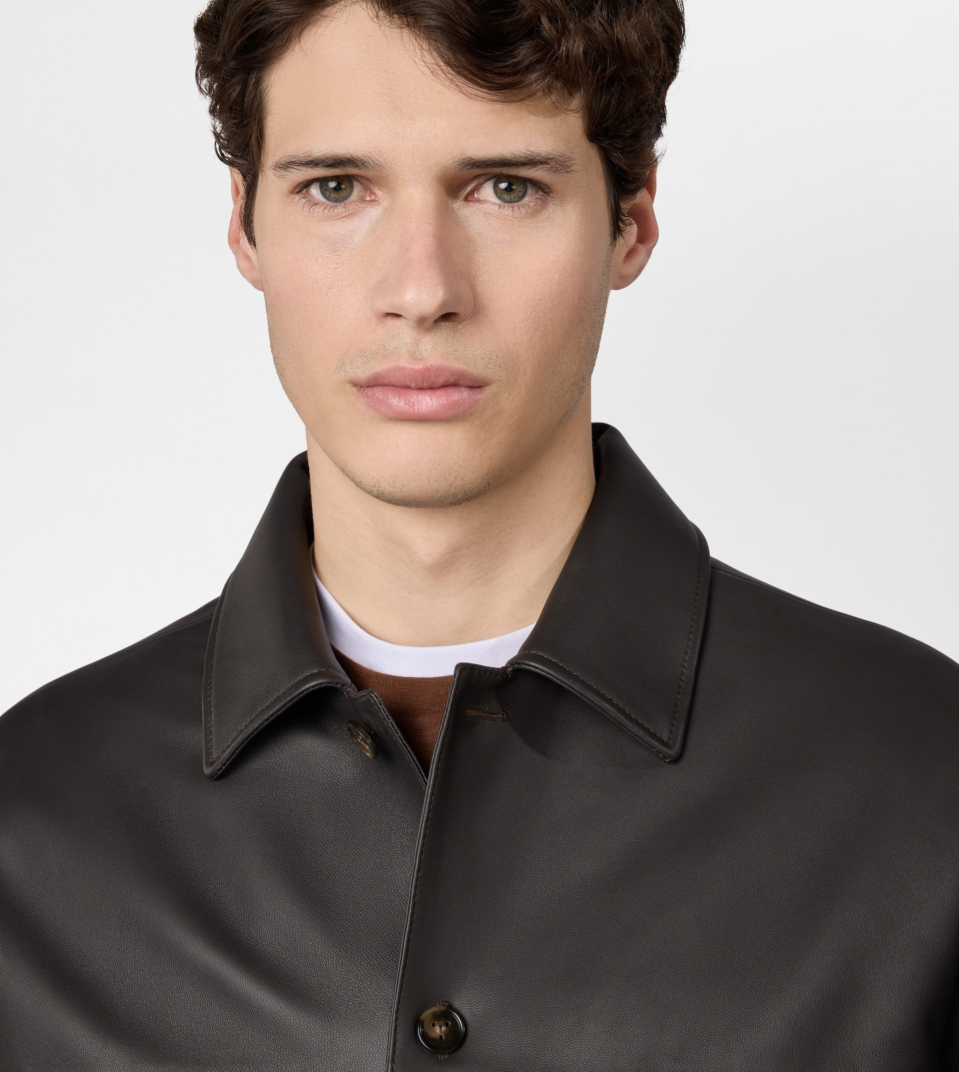 OVERSHIRT IN NAPPA LEATHER - BROWN - 5