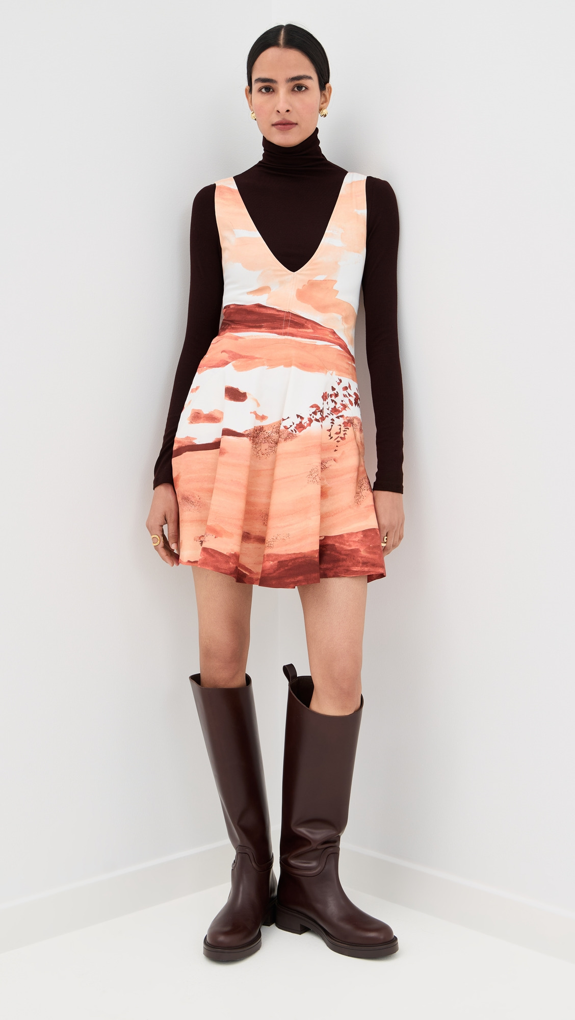 Printed V Neck Mini Dress - 4