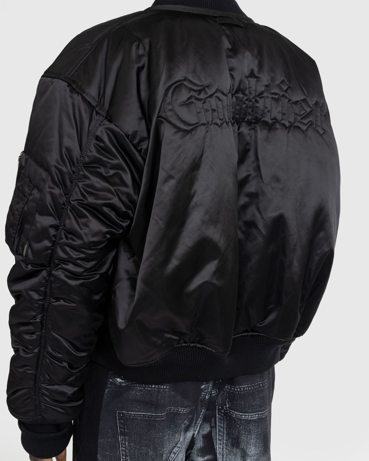 Jean Paul Gaultier – Oversized Satin Bomber Jacket Black/Grey - 5