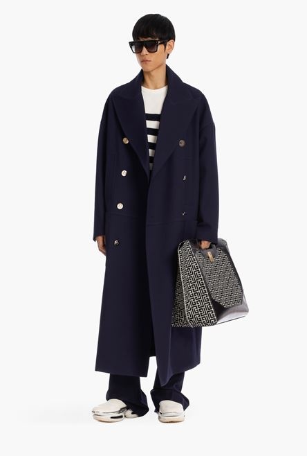 Navy blue double-breasted wool coat - 2