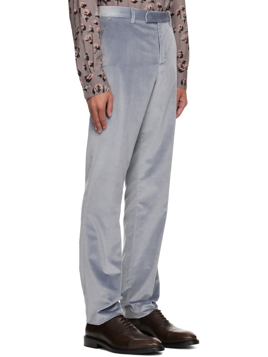 Blue Slim-Fit Velvet Trousers - 2
