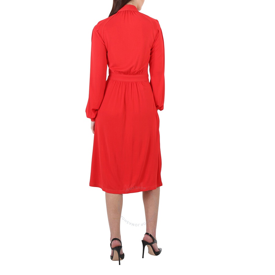 Burberry Ladies Red Topstitch Detail Jersey Tie-neck Dress - 6