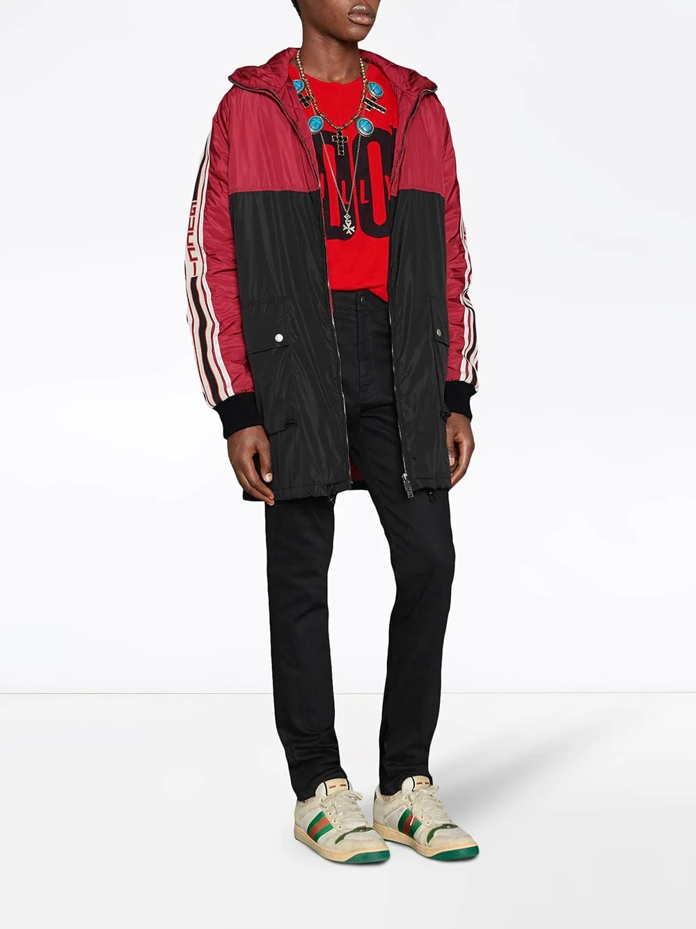 Nylon coat with Gucci stripe - 2