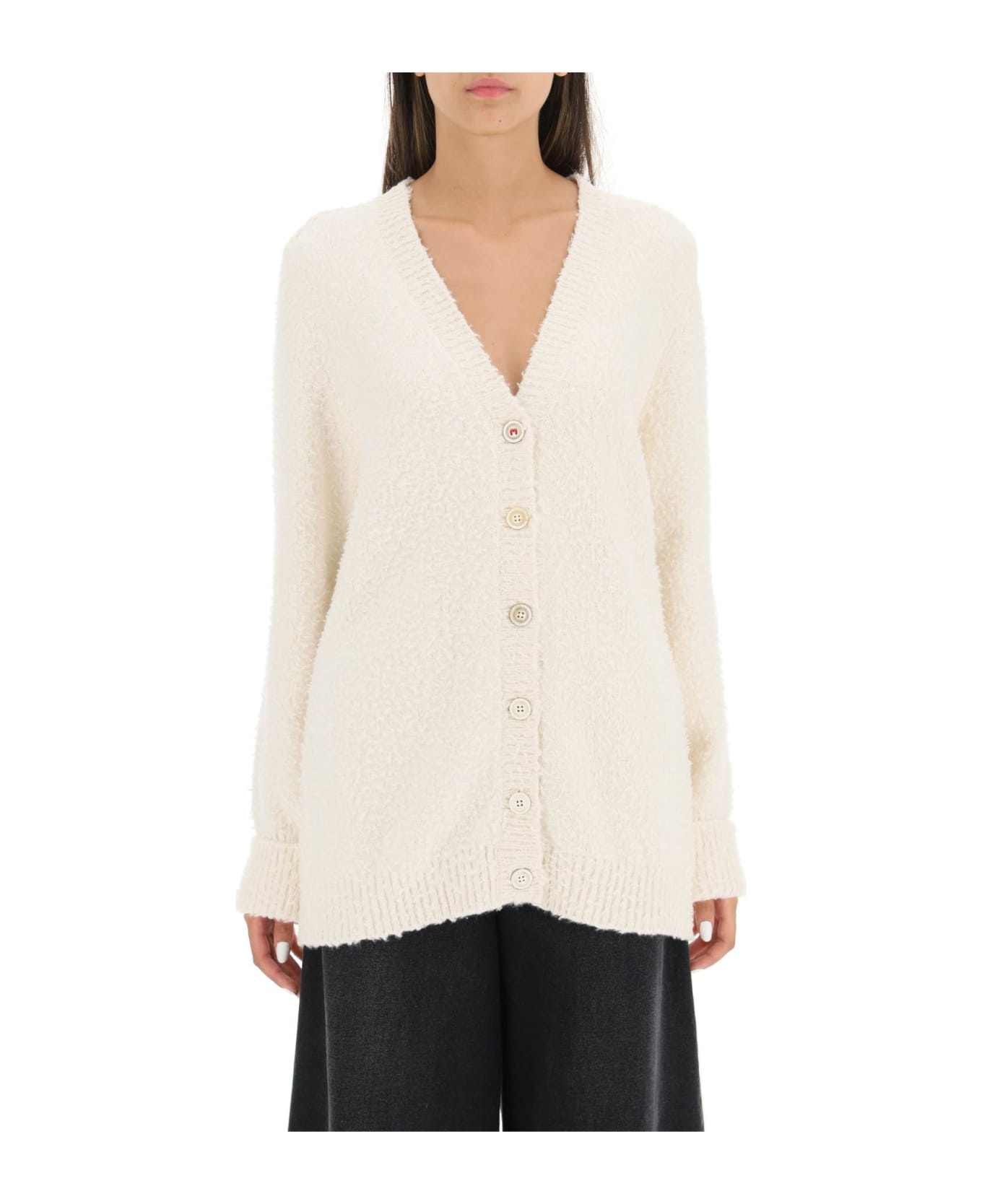 Ivory Cotton Blend Oversize Cardigan - 2
