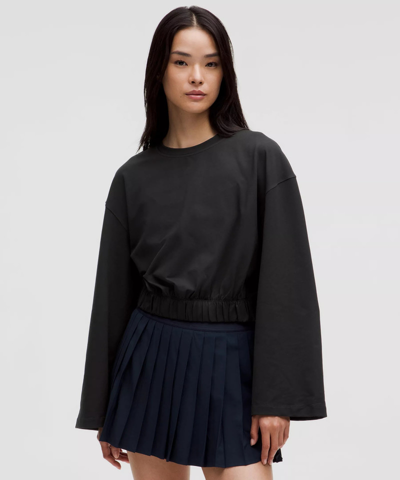 Soft Jersey Relaxed Cinchable Crewneck Long-Sleeve Shirt 1