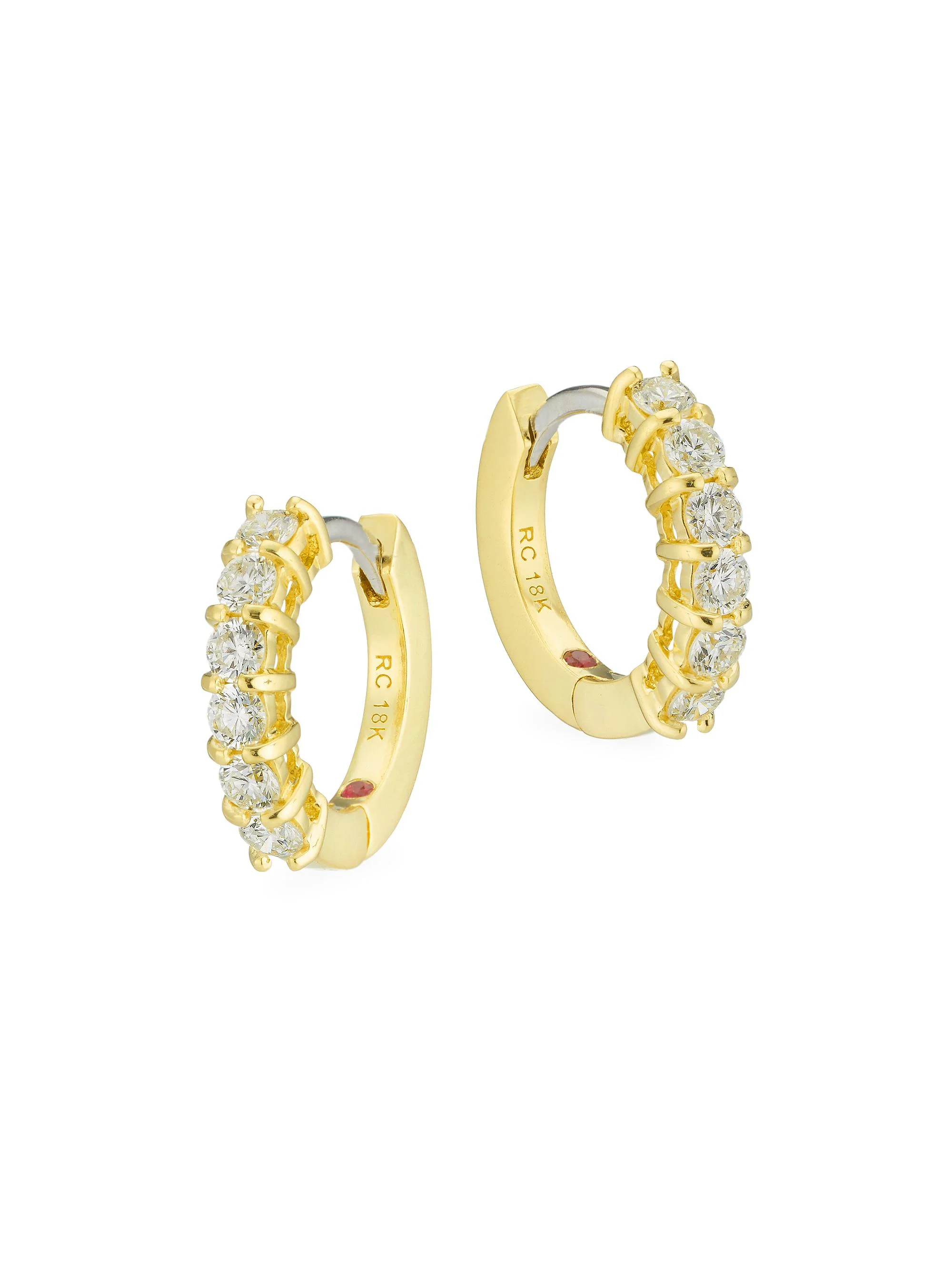 Women's 18K Yellow Gold & 0.70 TCW Diamond Huggie Hoop Earrings/15MM - Yellow Gold - 1