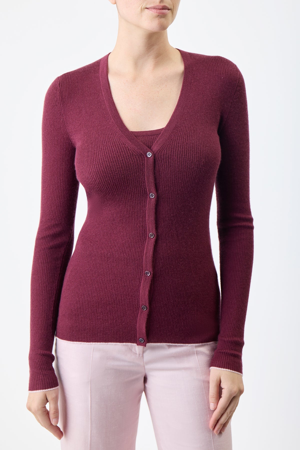 Addison Cardigan in Bordeaux Silk Cashmere - 5