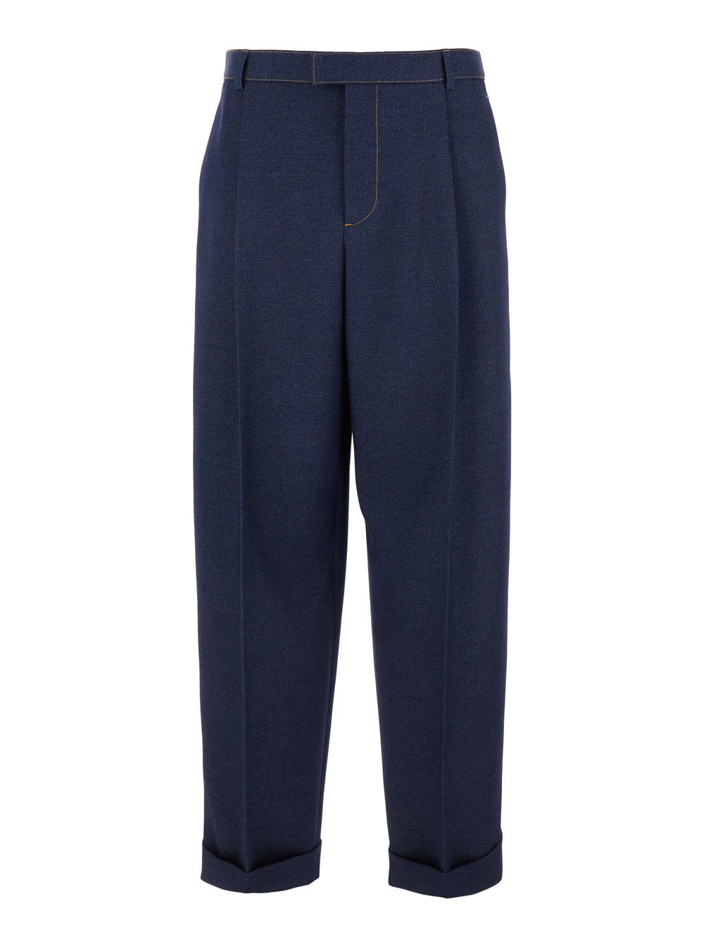 Bottega Veneta Men Blue Pants With Belt Loops And Turn-Up Hem In Wool Man - 1