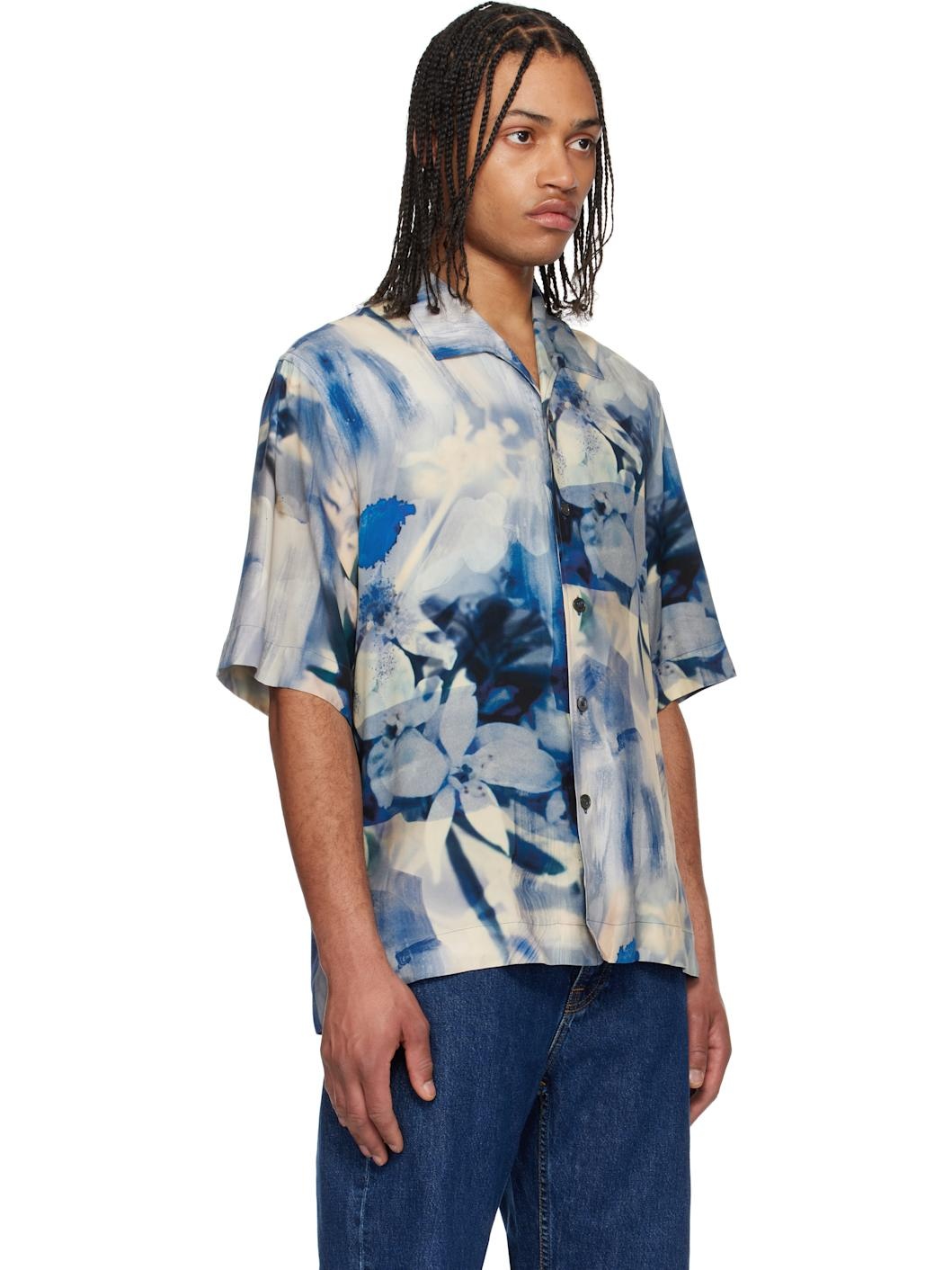 Blue Oversized Painted Photograph Viscose Shirt - 2